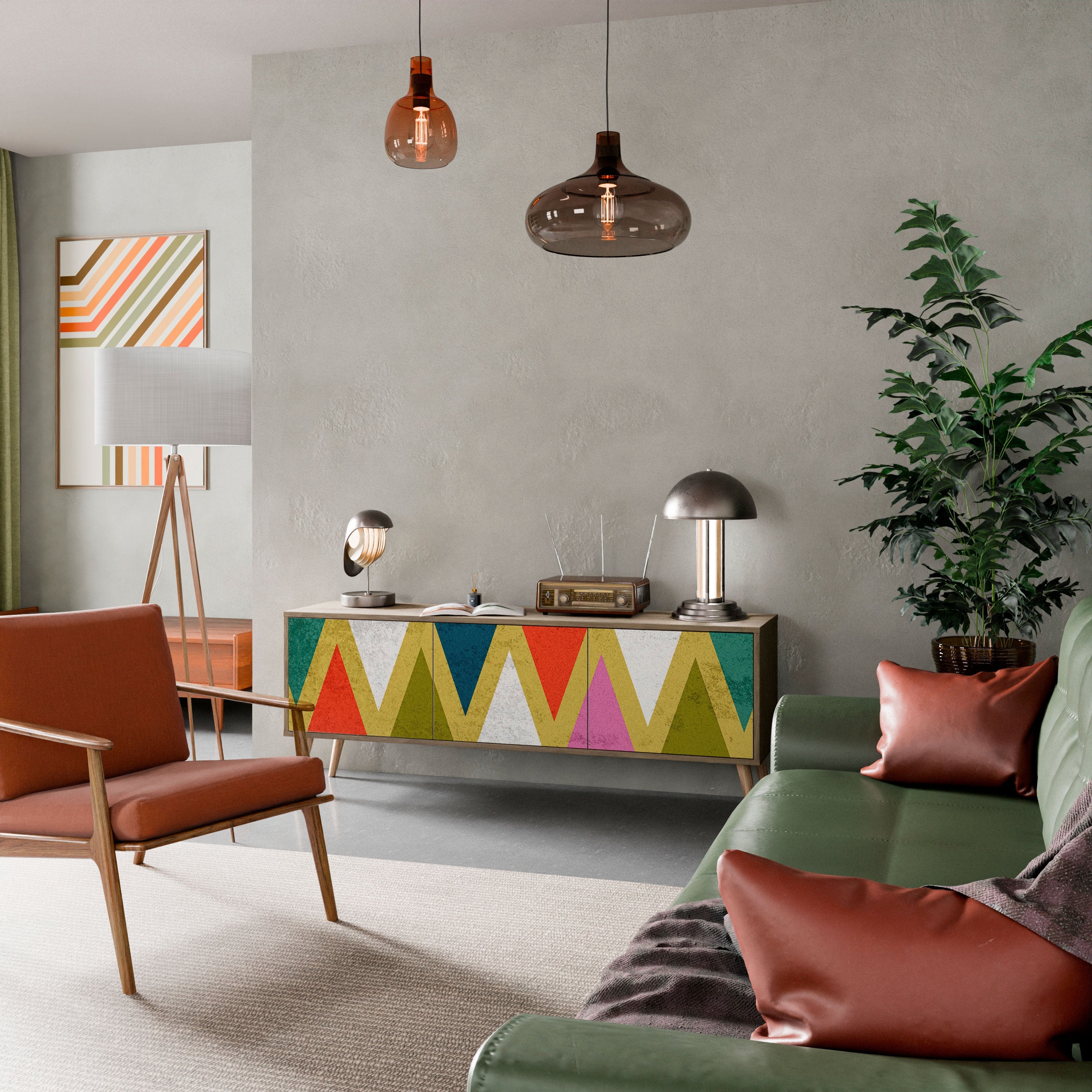 COLORFUL TRIANGLES TV-Lowboard mit 3 Türen in Eiche-Optik