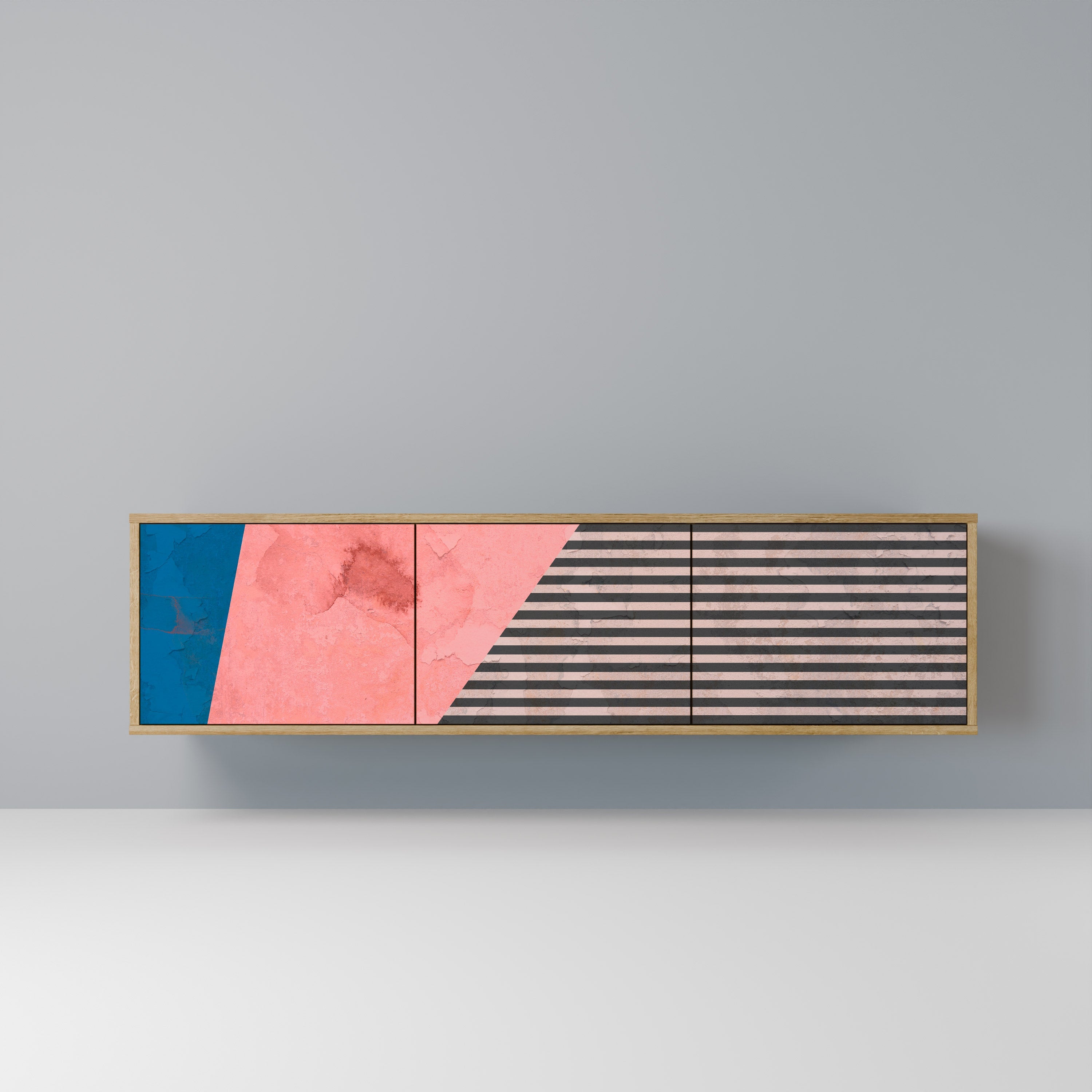 GLAMOROUS STRIPE TV-Lowboard mit 3 Türen in Eiche-Optik