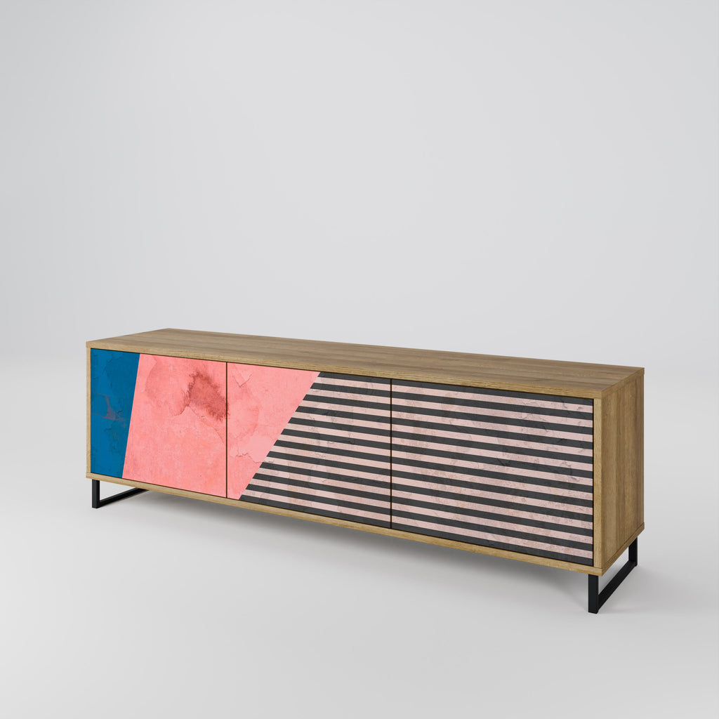 GLAMOROUS STRIPE TV-Lowboard mit 3 Türen in Eiche-Optik