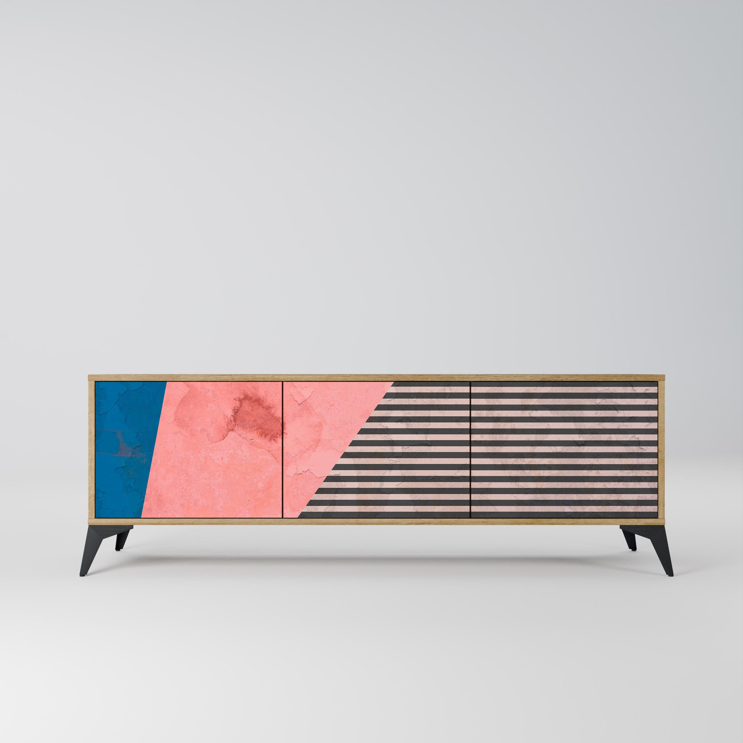 GLAMOROUS STRIPE TV-Lowboard mit 3 Türen in Eiche-Optik