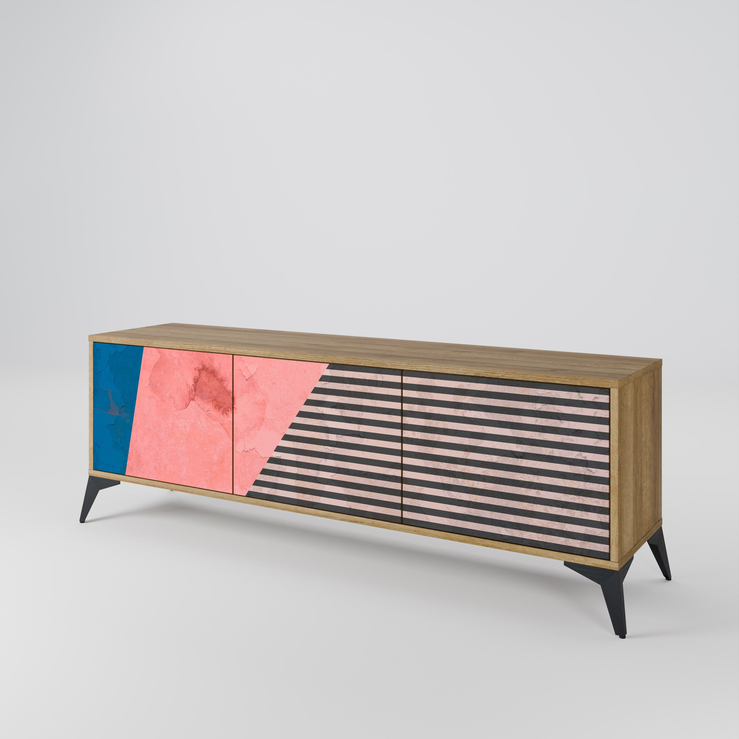 GLAMOROUS STRIPE TV-Lowboard mit 3 Türen in Eiche-Optik