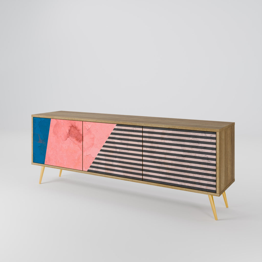 GLAMOROUS STRIPE TV-Lowboard mit 3 Türen in Eiche-Optik