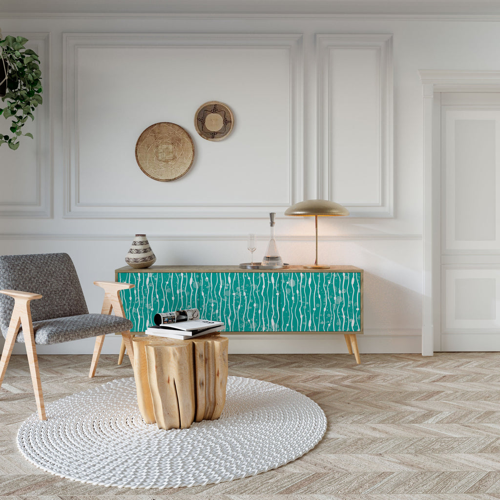 TURQUOISE RAIN TV-Lowboard mit 3 Türen in Eiche-Optik