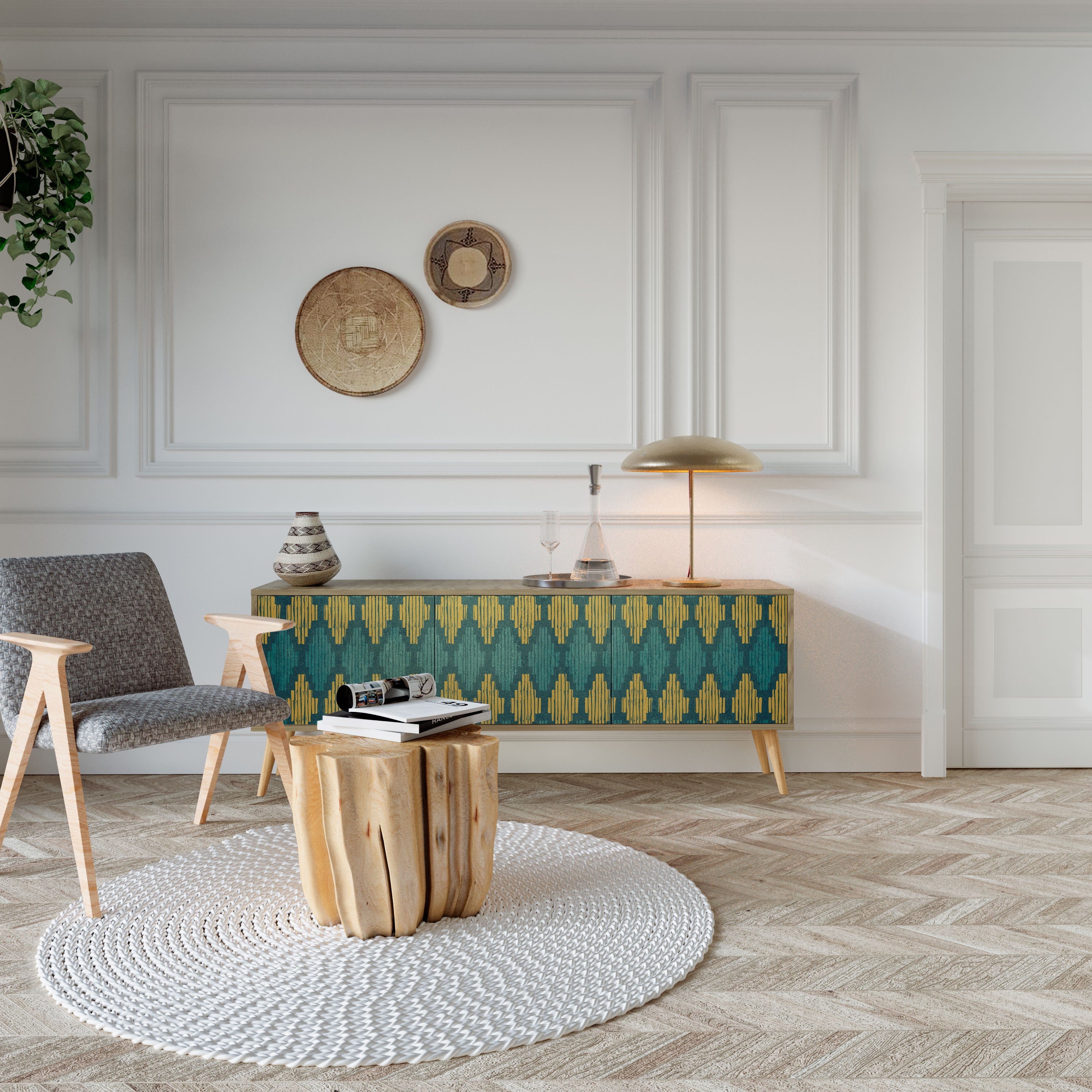 POLYGONS TV-Lowboard mit 3 Türen in Eiche-Optik