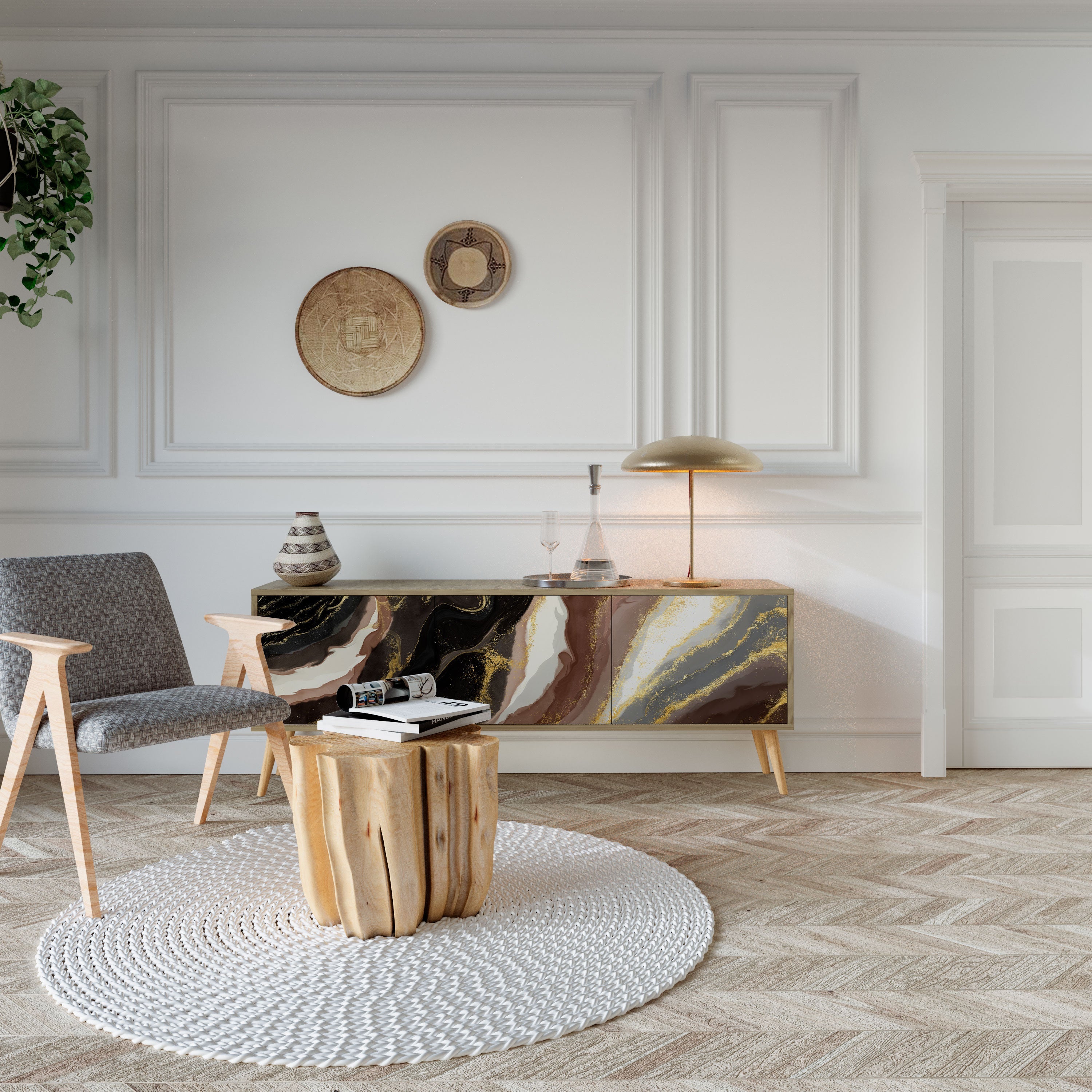 GOLD DUST TV-Lowboard mit 3 Türen in Eiche-Optik