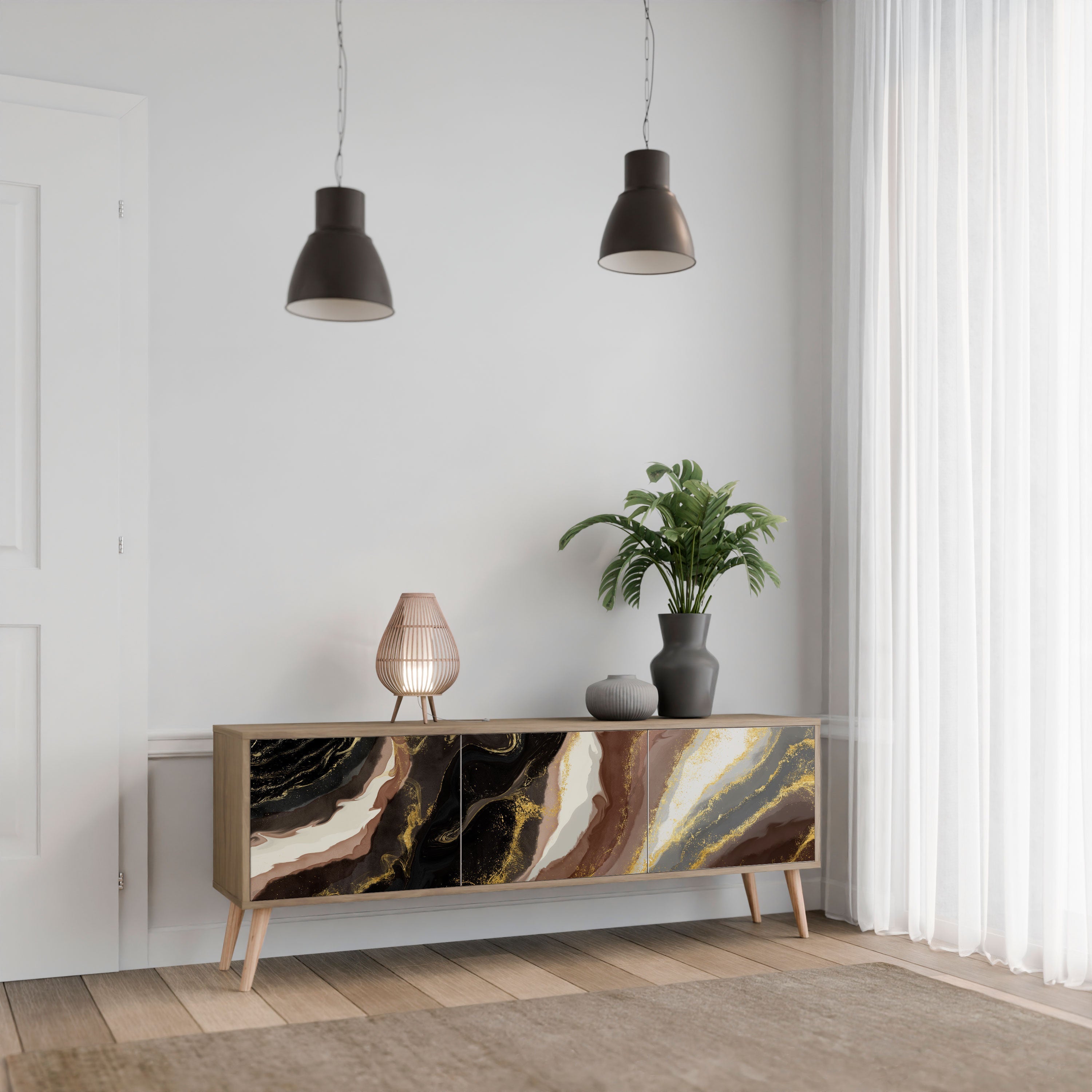 GOLD DUST TV-Lowboard mit 3 Türen in Eiche-Optik