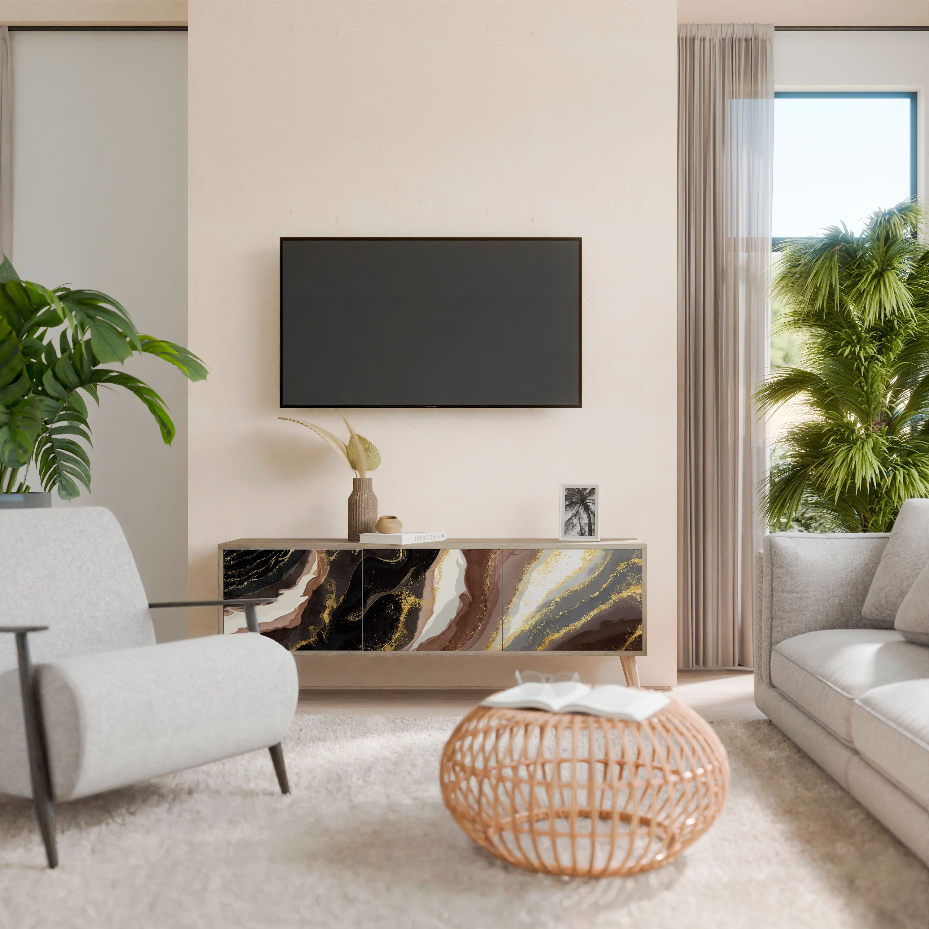 GOLD DUST TV-Lowboard mit 3 Türen in Eiche-Optik