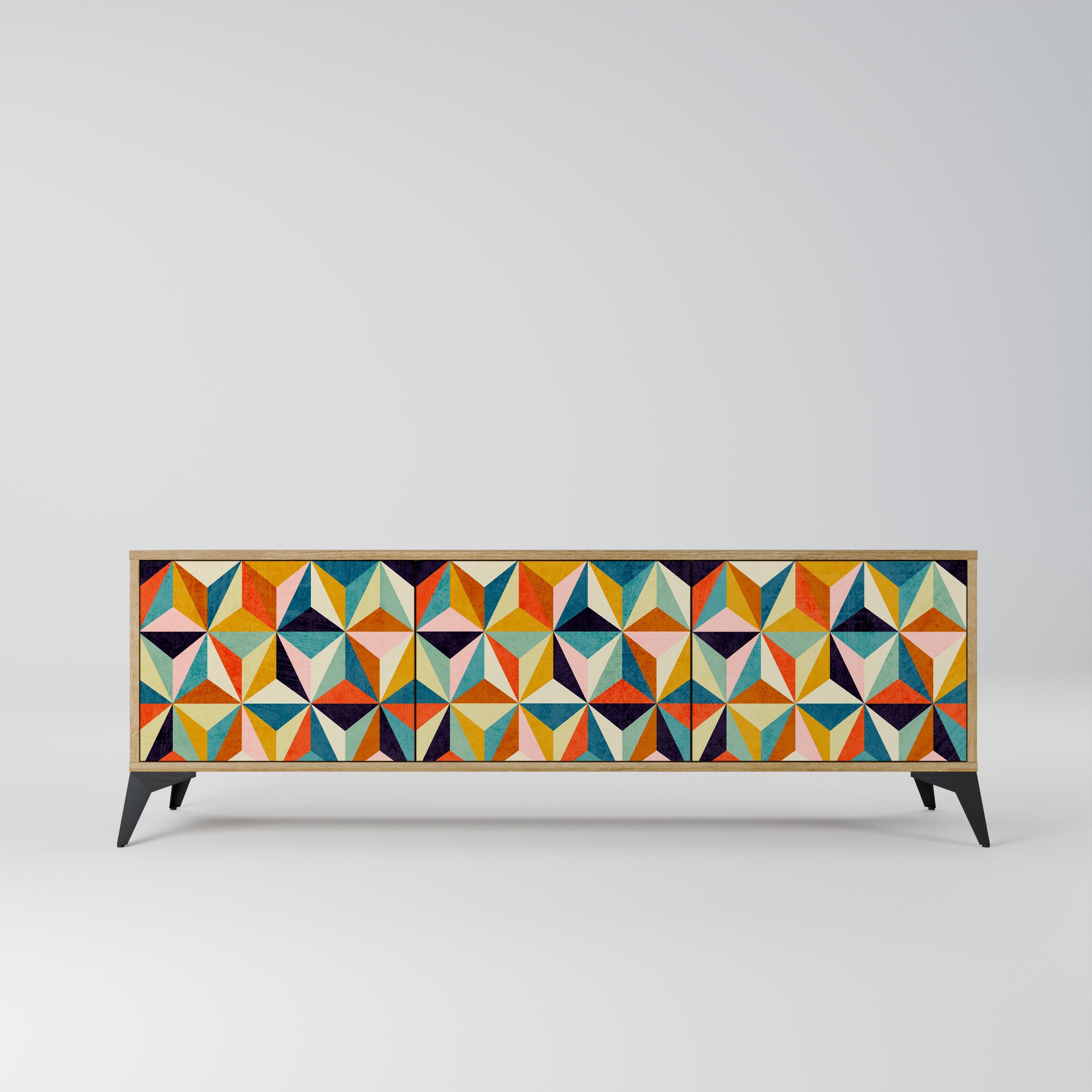 TESSELATE TREASURES TV-Lowboard mit 3 Türen in Eiche-Optik