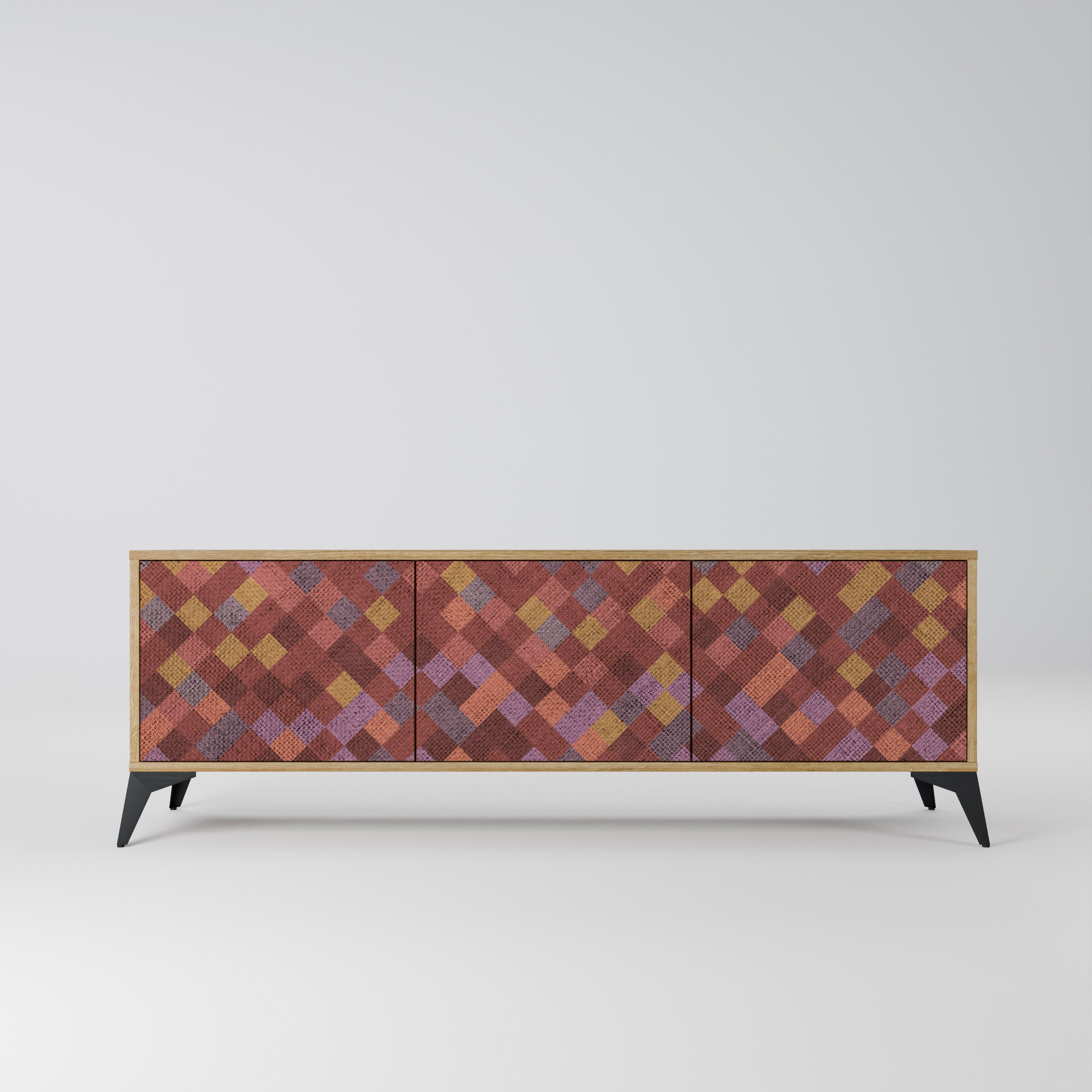 PAINTED SQUARES TV-Lowboard mit 3 Türen in Eiche-Optik