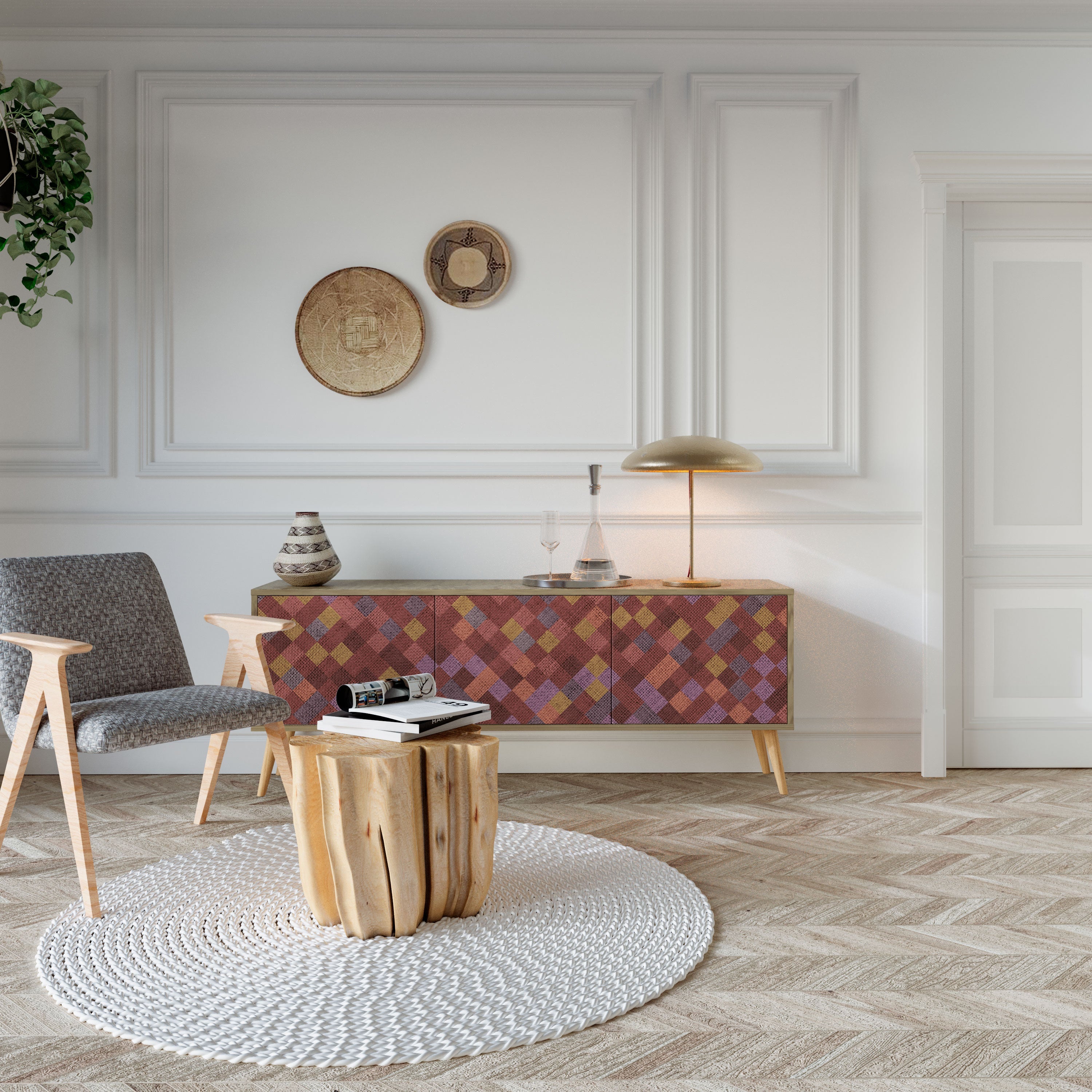 PAINTED SQUARES TV-Lowboard mit 3 Türen in Eiche-Optik