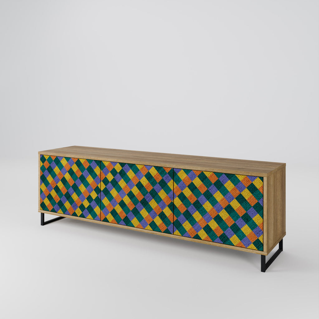 PAINTED SQUARES MIX TV-Lowboard mit 3 Türen in Eiche-Optik