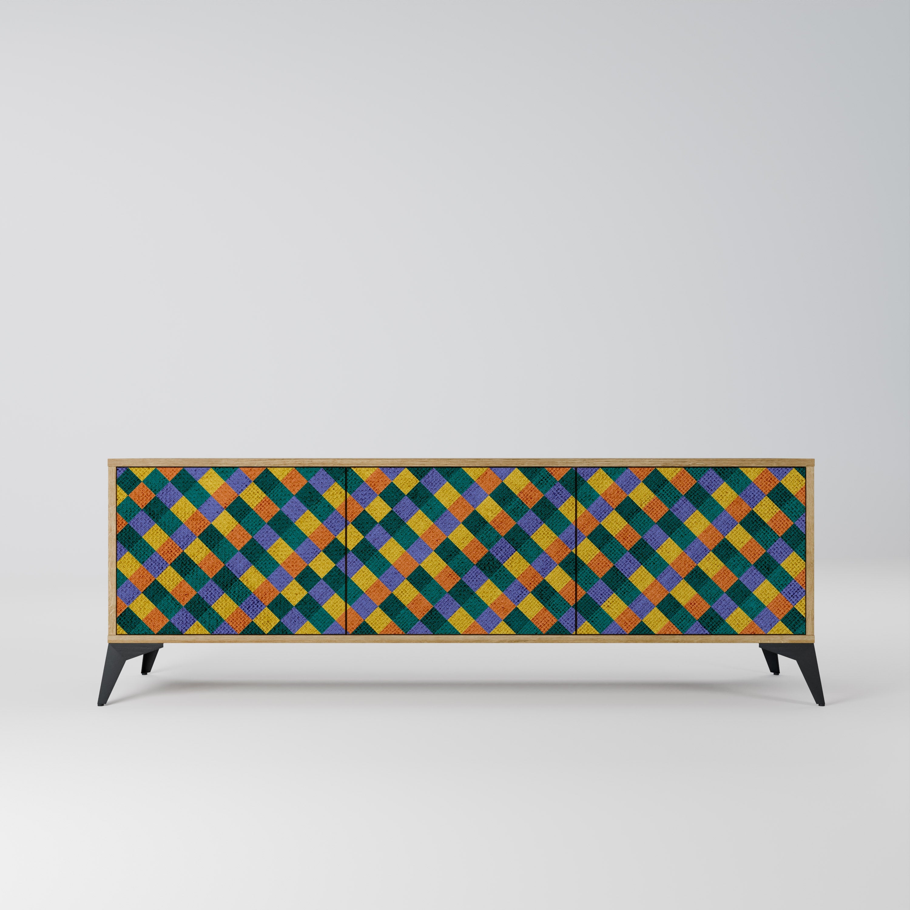 PAINTED SQUARES MIX TV-Lowboard mit 3 Türen in Eiche-Optik