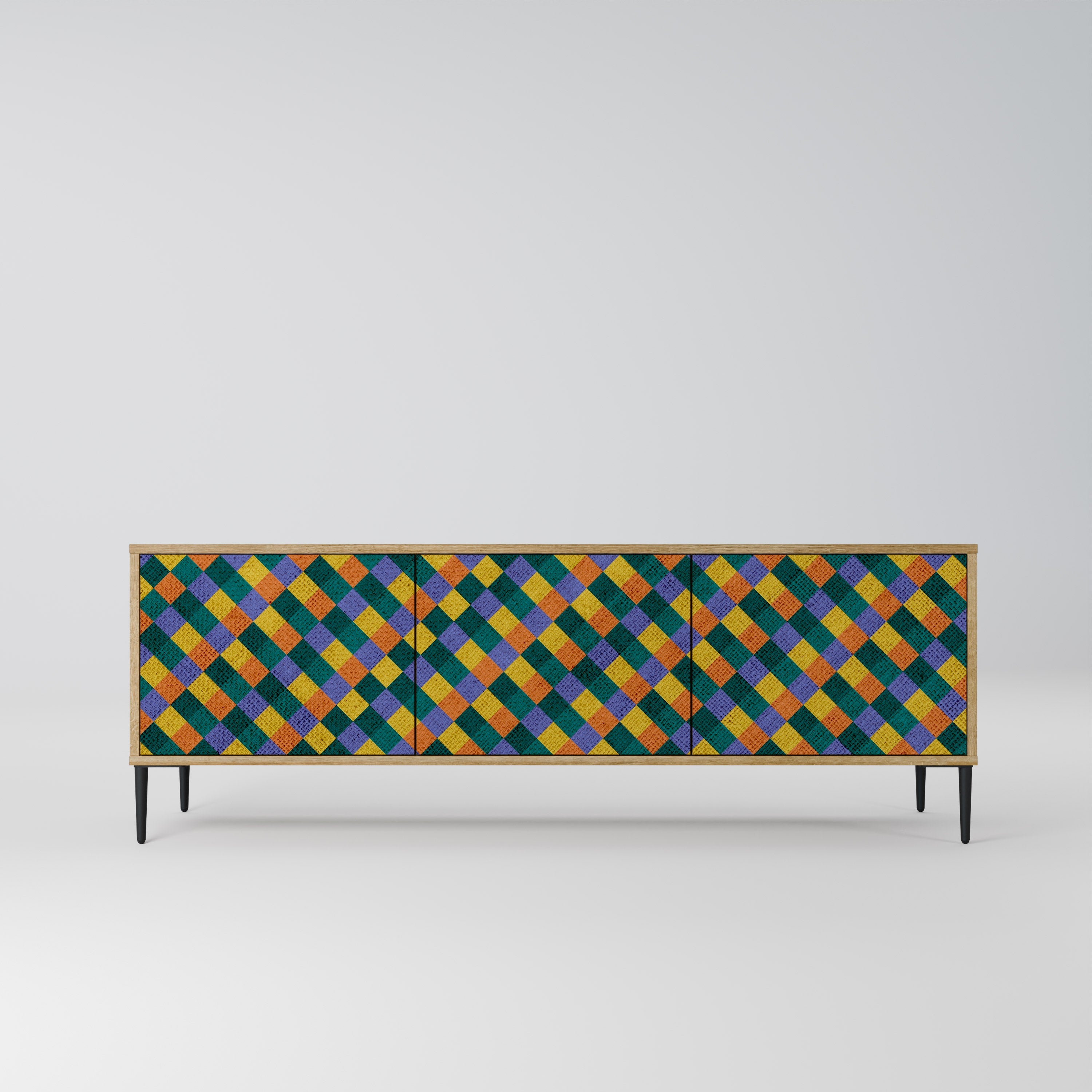 PAINTED SQUARES MIX TV-Lowboard mit 3 Türen in Eiche-Optik