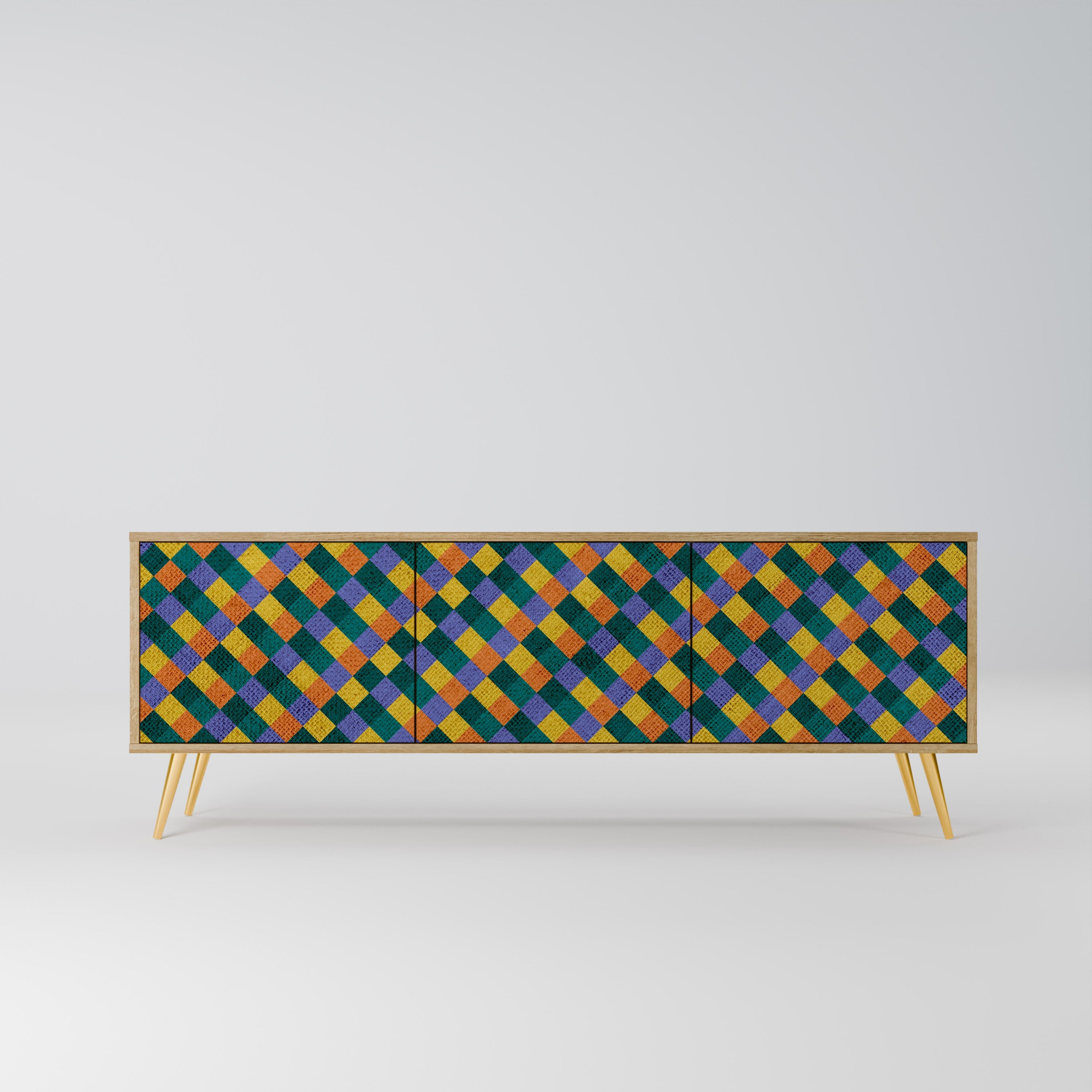 PAINTED SQUARES MIX TV-Lowboard mit 3 Türen in Eiche-Optik