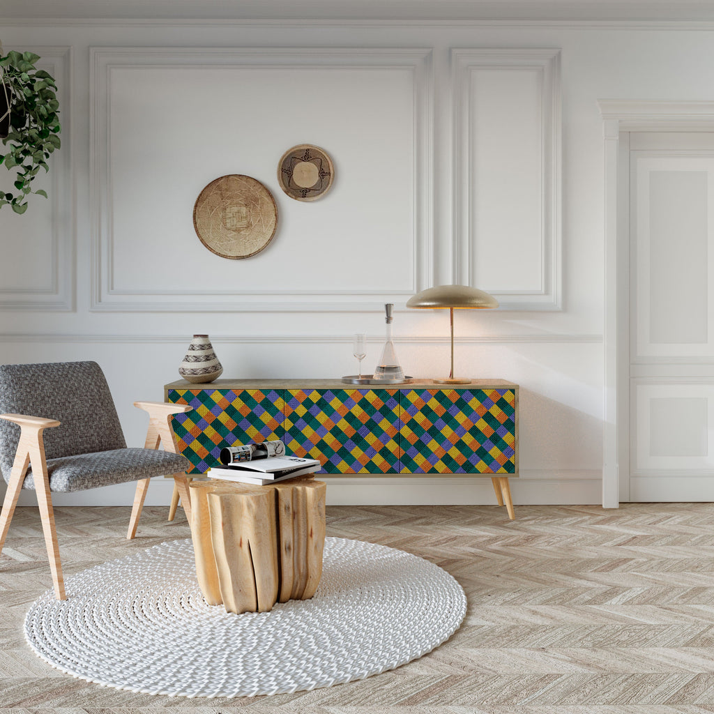 PAINTED SQUARES MIX TV-Lowboard mit 3 Türen in Eiche-Optik