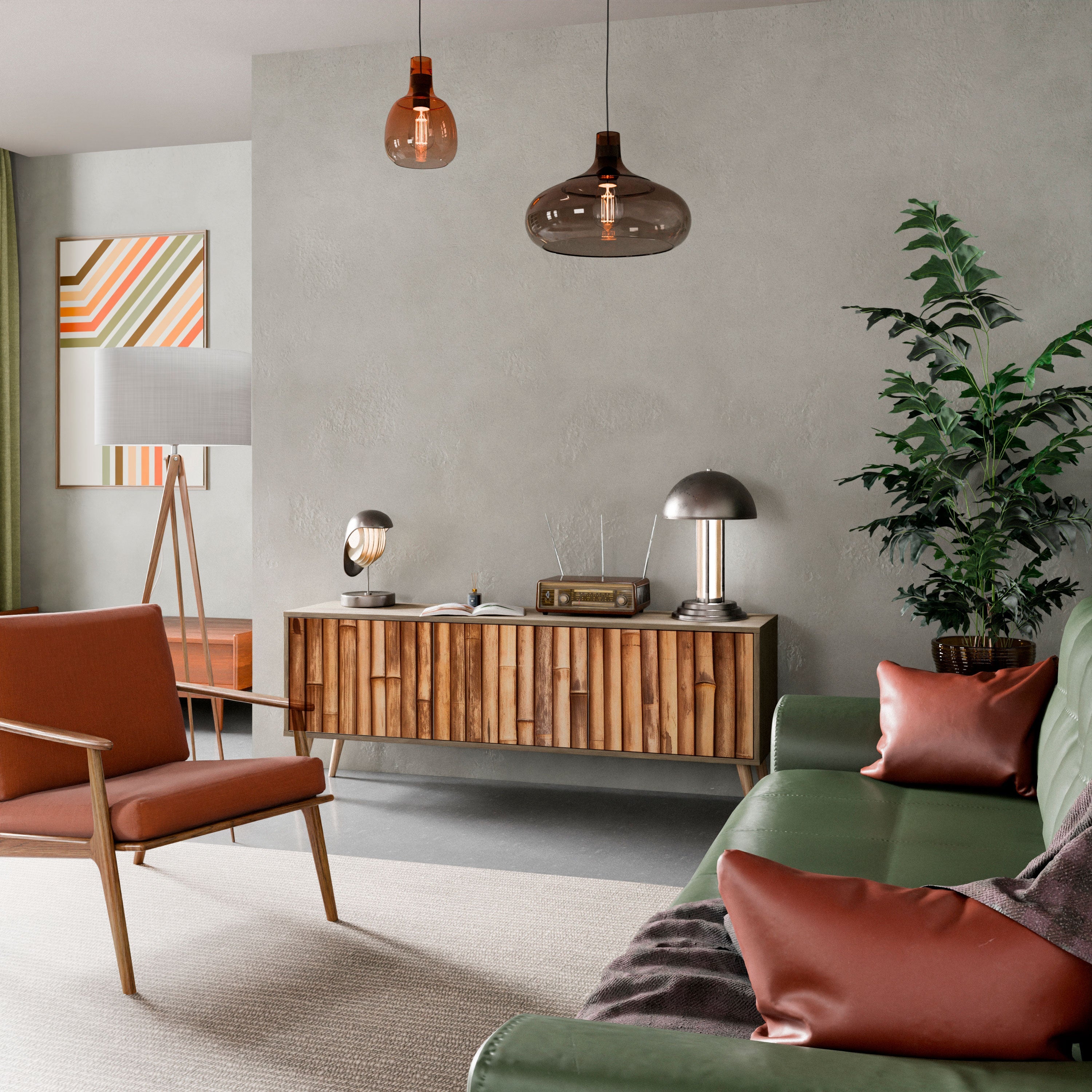 NATURAL WOOD TV-Lowboard mit 3 Türen in Eiche-Optik