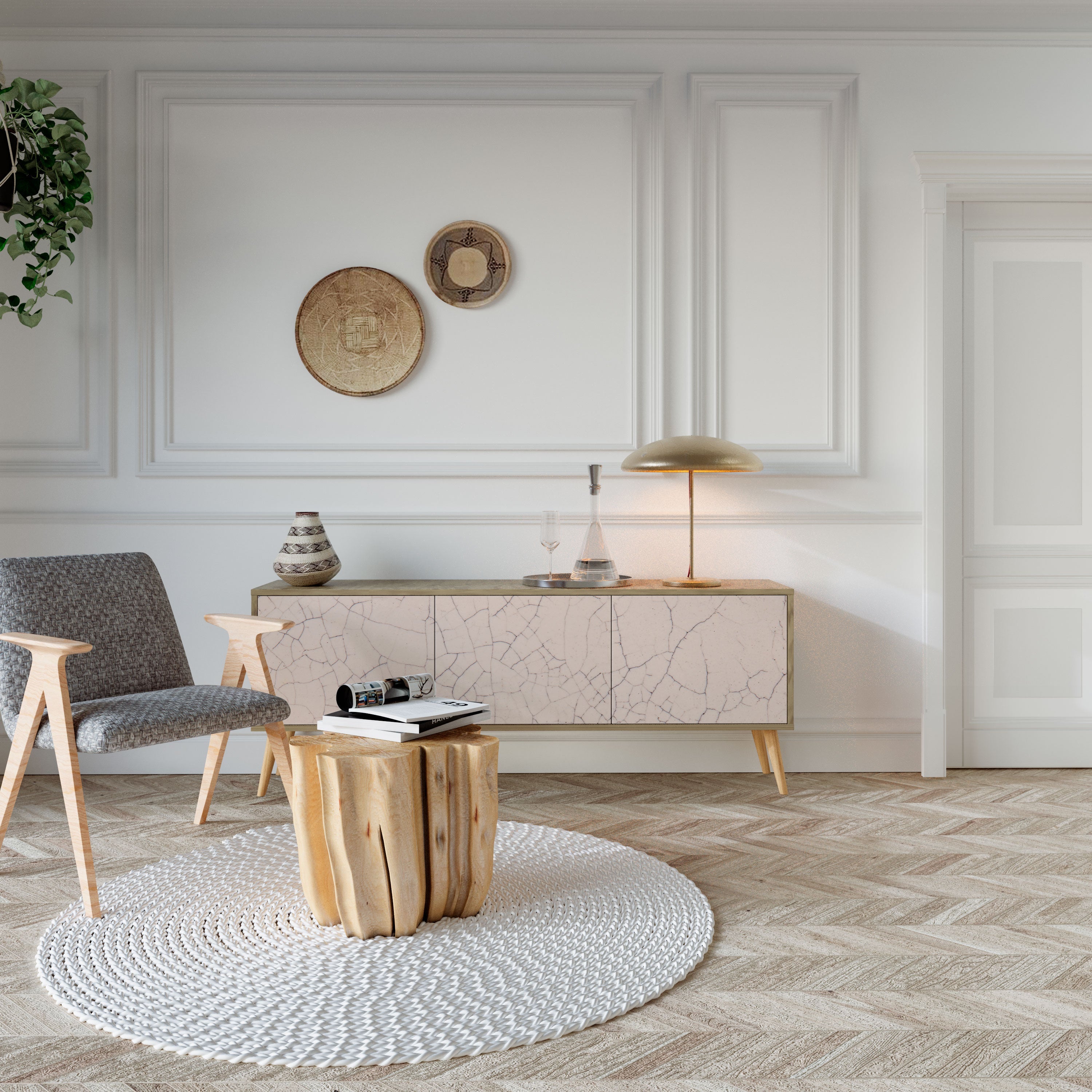 CERAMIC TEXTURE TV-Lowboard mit 3 Türen in Eiche-Optik