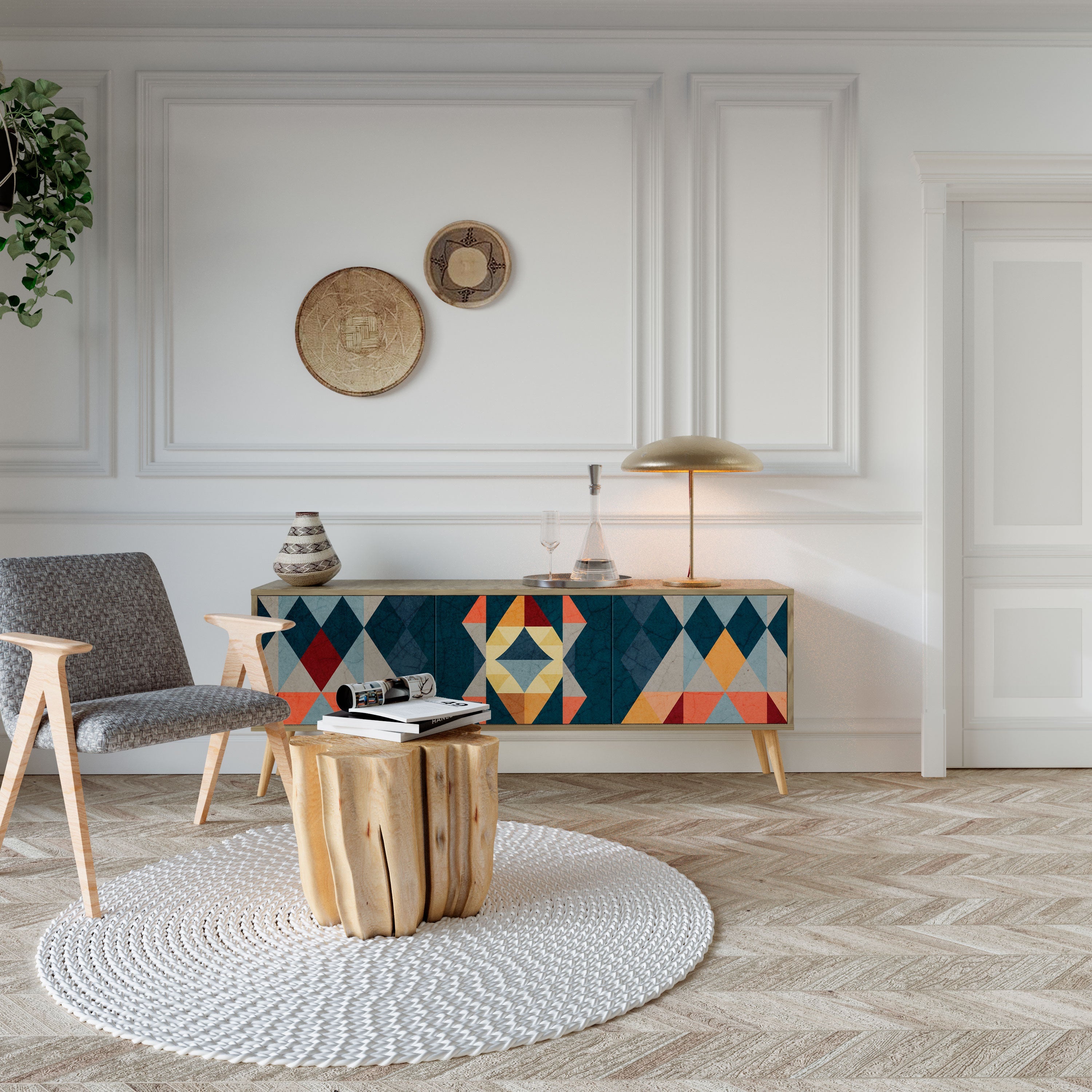 CRACKED ILLUSION TV-Lowboard mit 3 Türen in Eiche-Optik