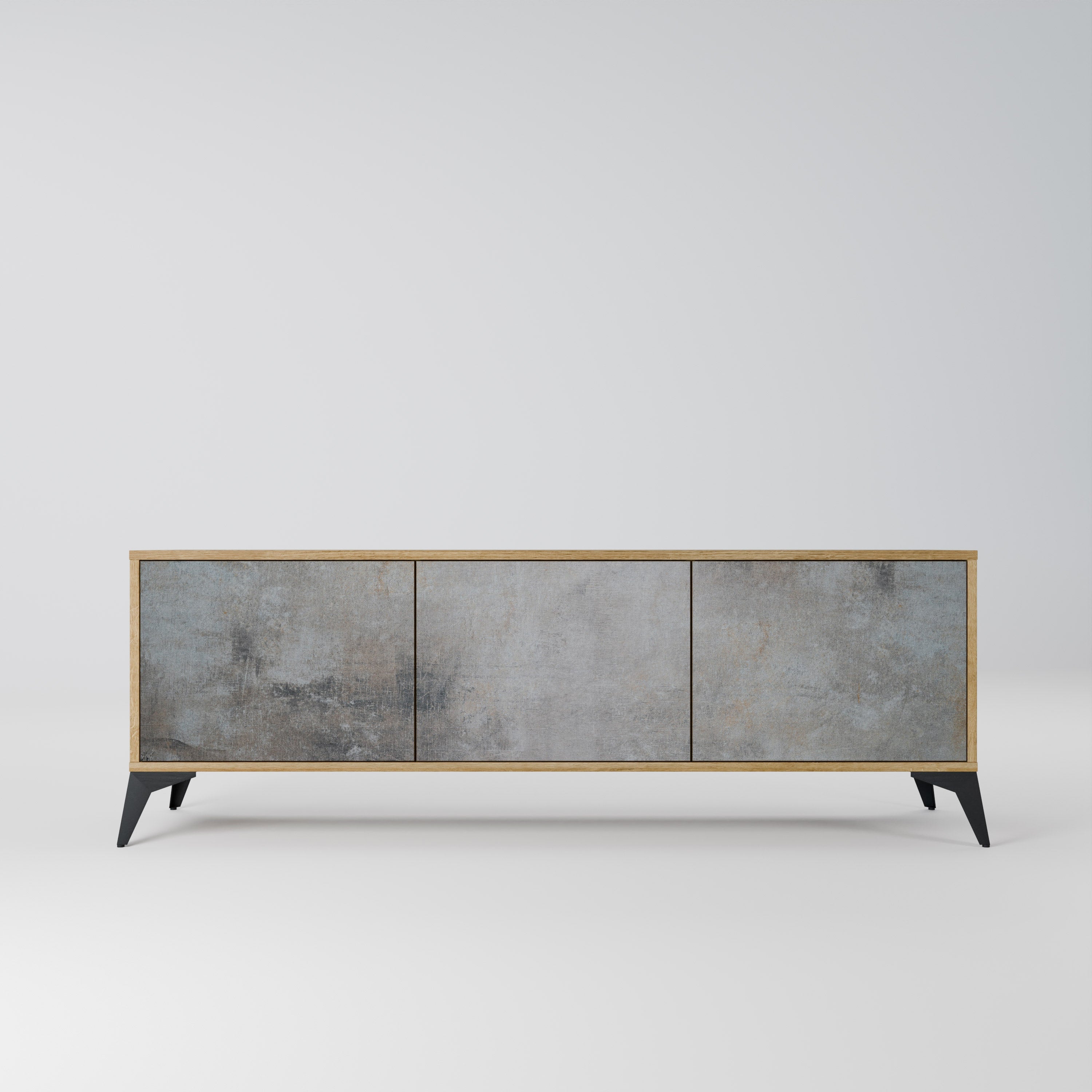 CONCRETE WALL TV-Lowboard mit 3 Türen in Eiche-Optik