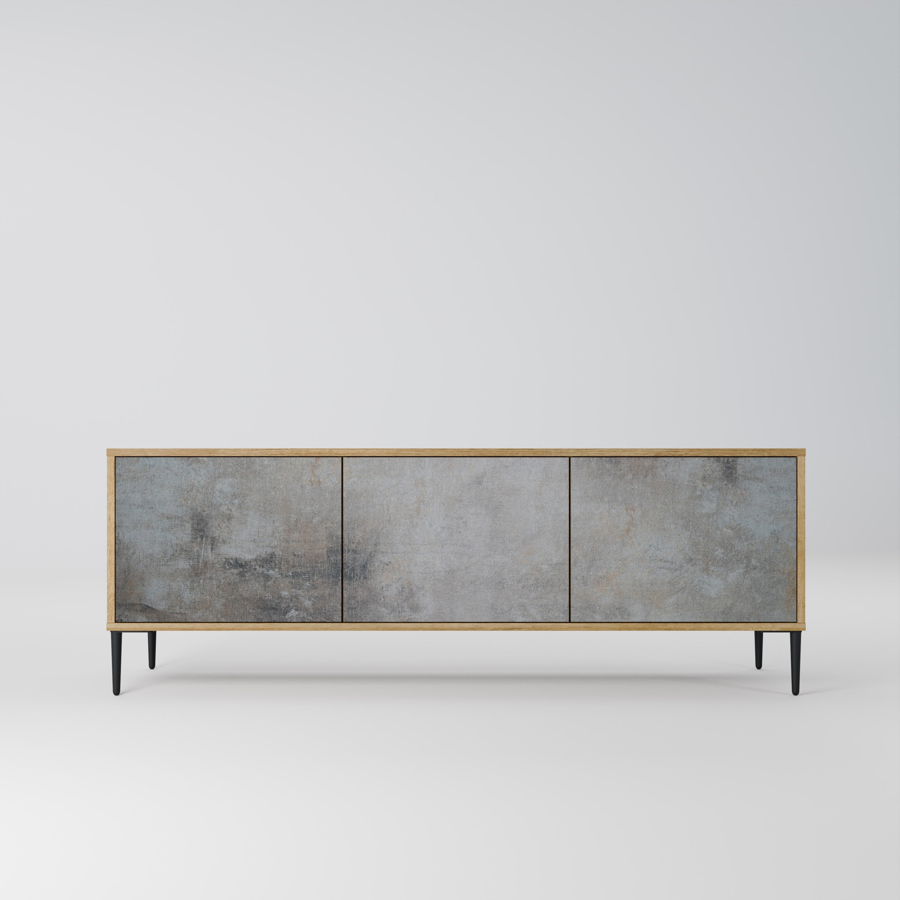 CONCRETE WALL TV-Lowboard mit 3 Türen in Eiche-Optik