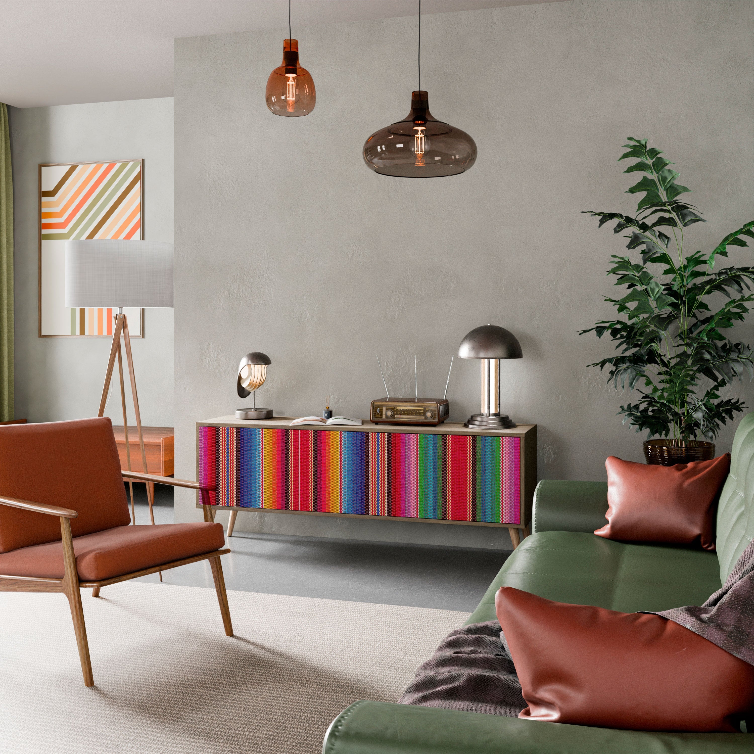 ETHNIC MEXICAN TV-Lowboard mit 3 Türen in Eiche-Optik