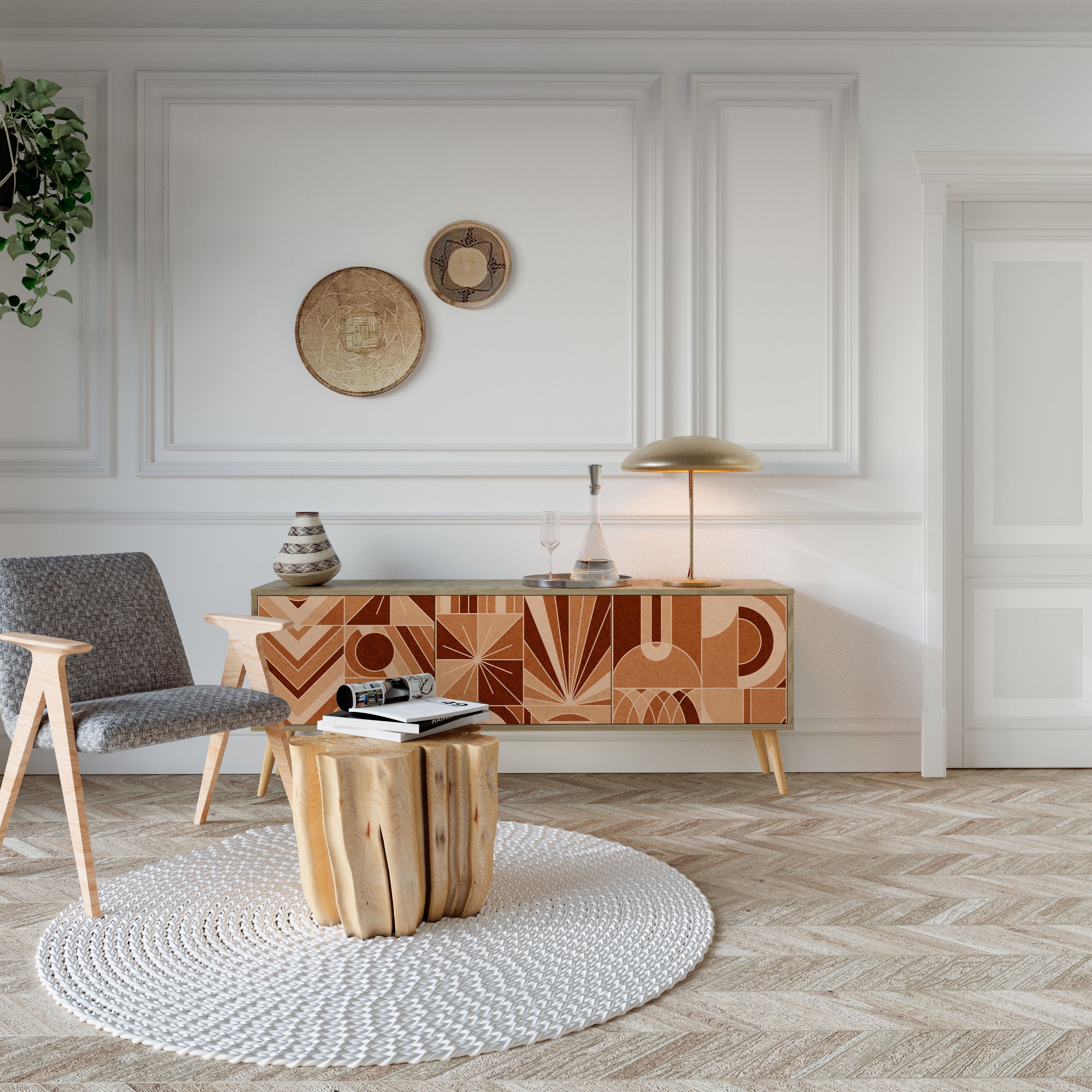 PRISM MOSAIC TV-Lowboard mit 3 Türen in Eiche-Optik