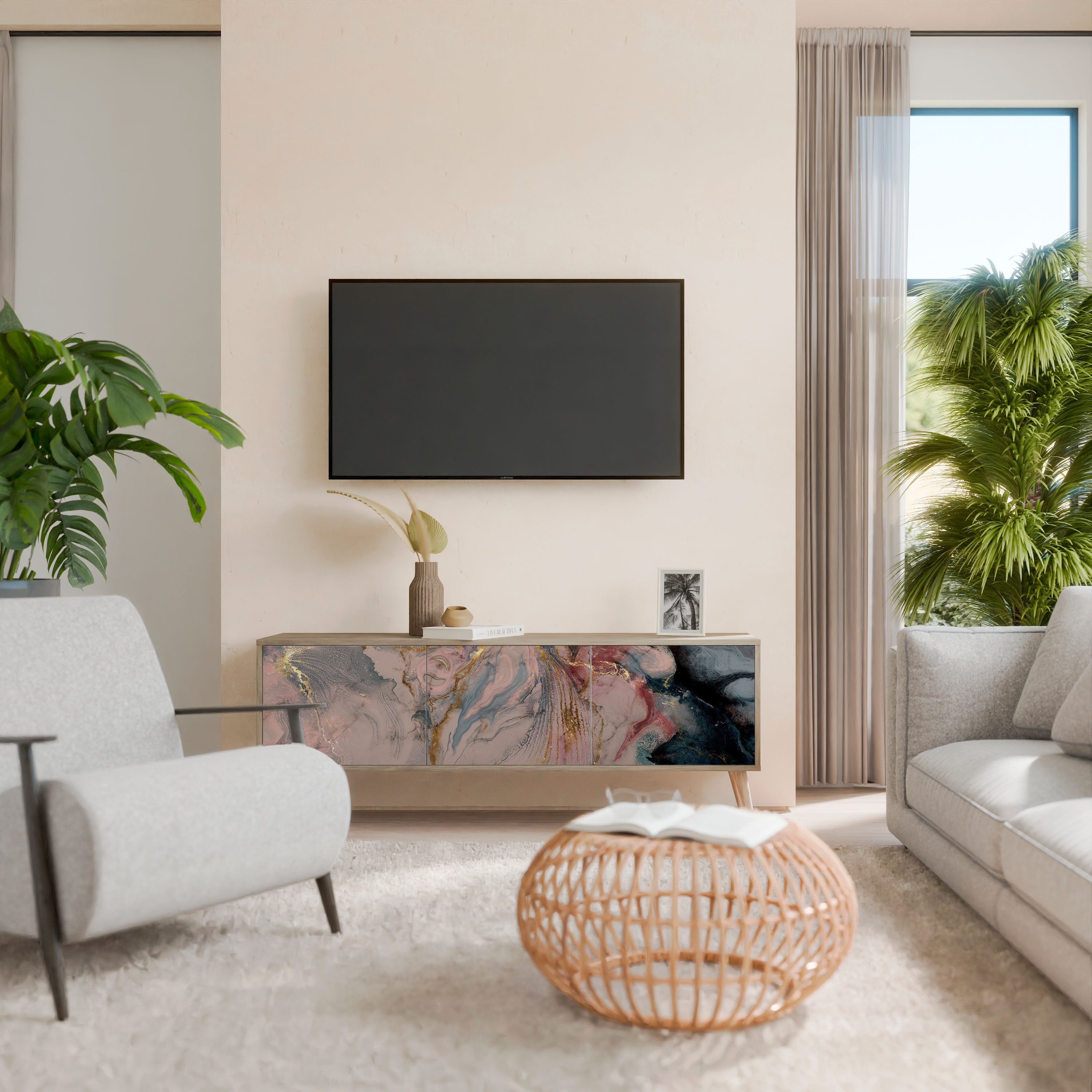 GILDED SWIRLS TV-Lowboard mit 3 Türen in Eiche-Optik