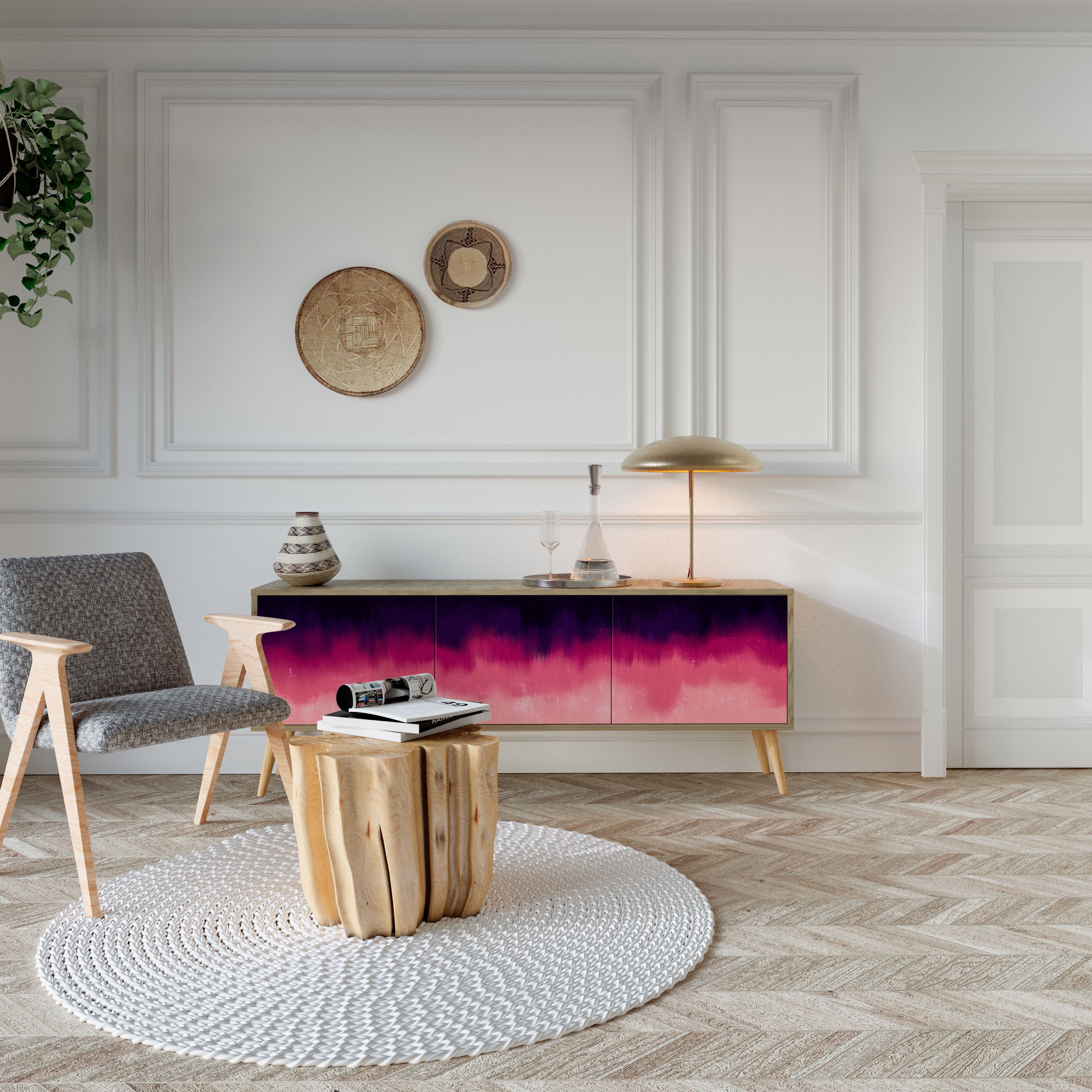 AURORA BOREALIS TV-Lowboard mit 3 Türen in Eiche-Optik