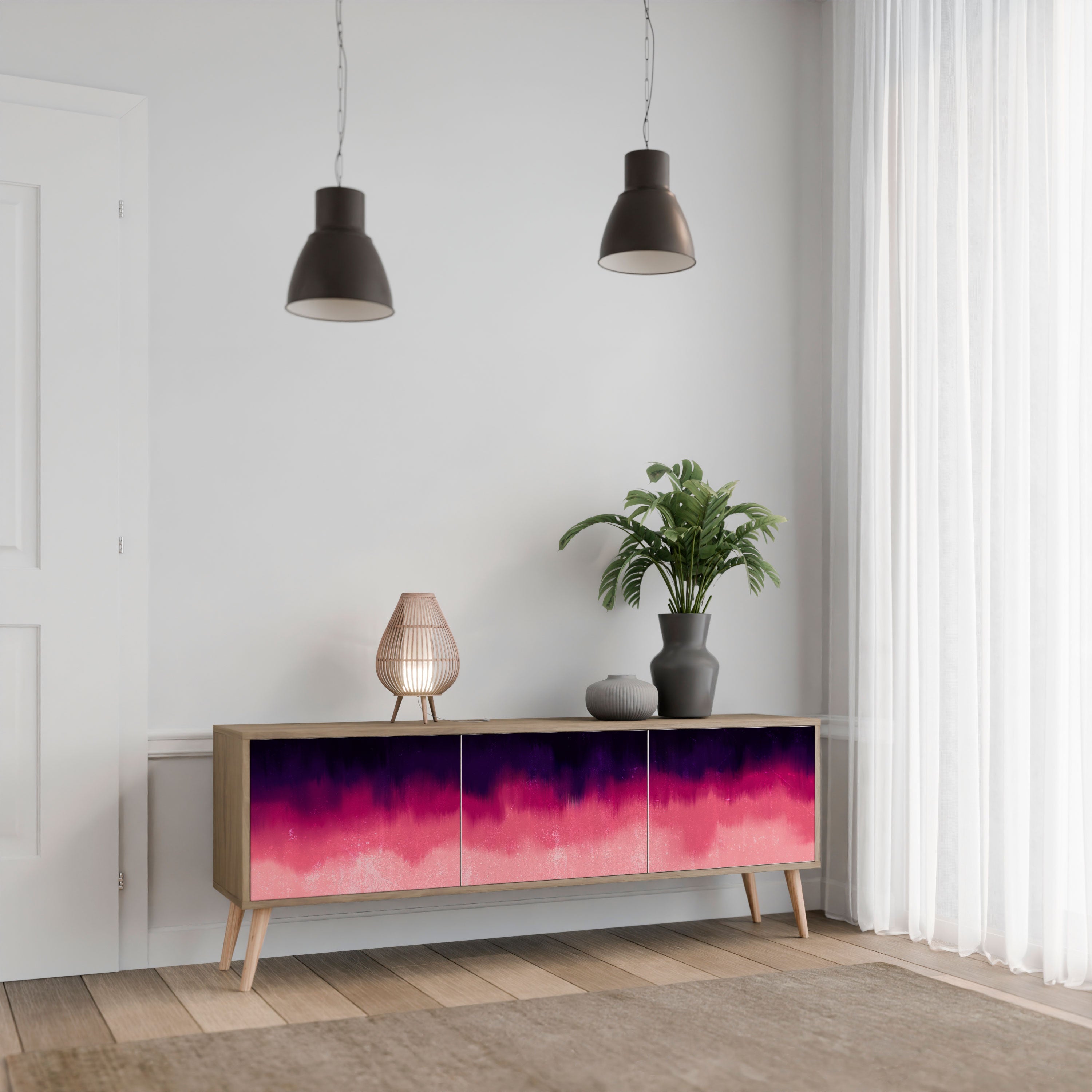 AURORA BOREALIS TV-Lowboard mit 3 Türen in Eiche-Optik