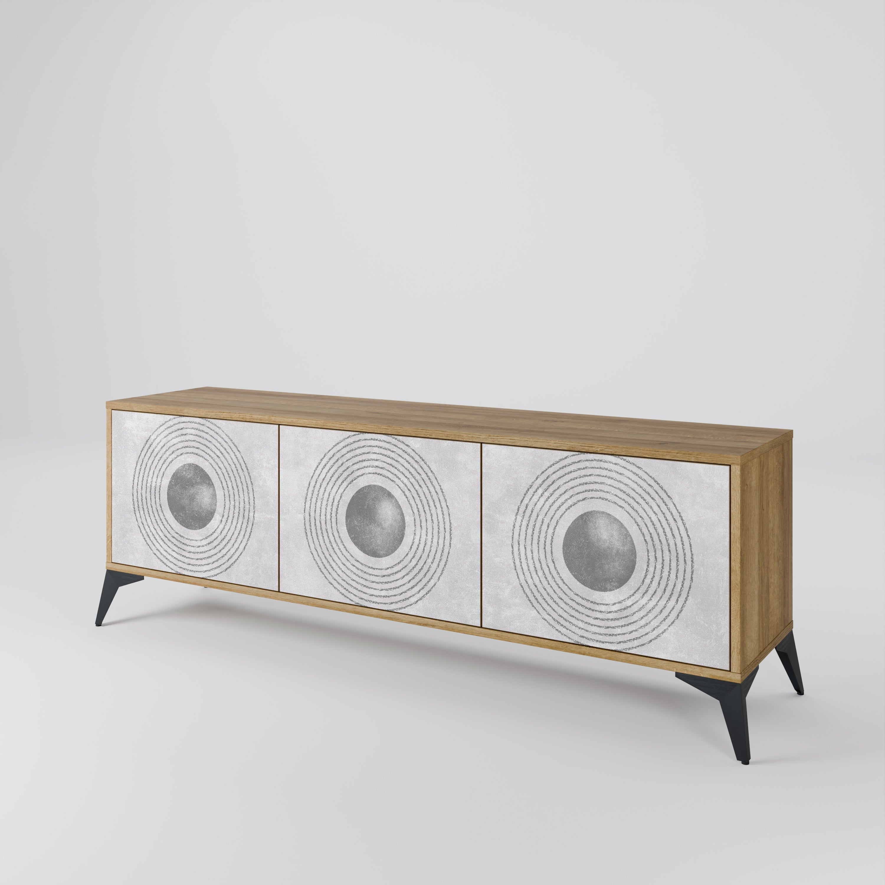 SOLID CIRCLES TV-Lowboard mit 3 Türen in Eiche-Optik