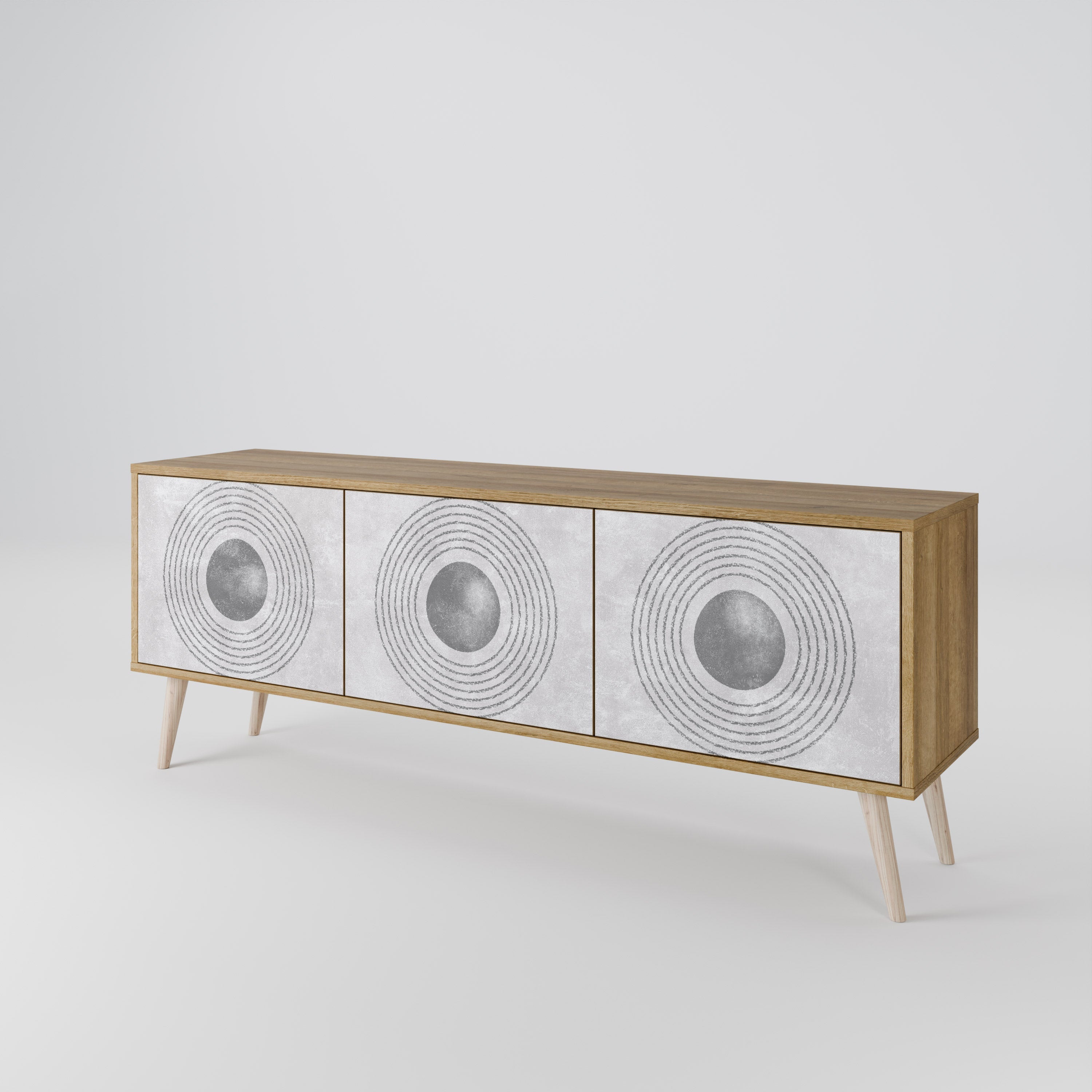 SOLID CIRCLES TV-Lowboard mit 3 Türen in Eiche-Optik