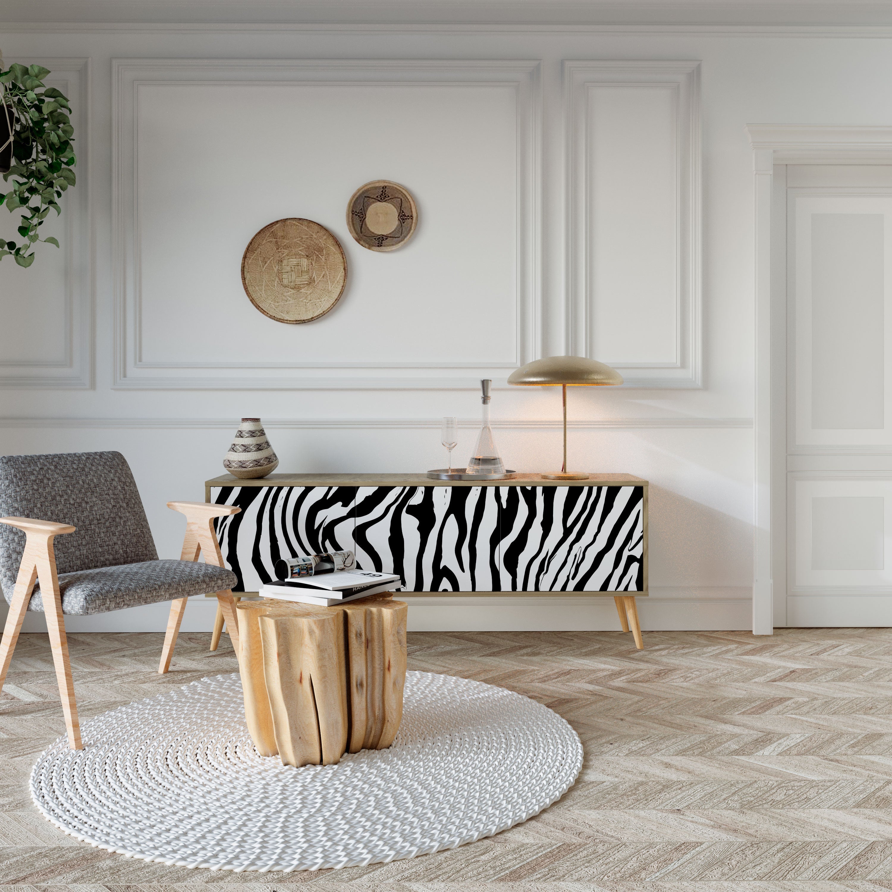 SPLENDID ZEBRA TV-Lowboard mit 3 Türen in Eiche-Optik