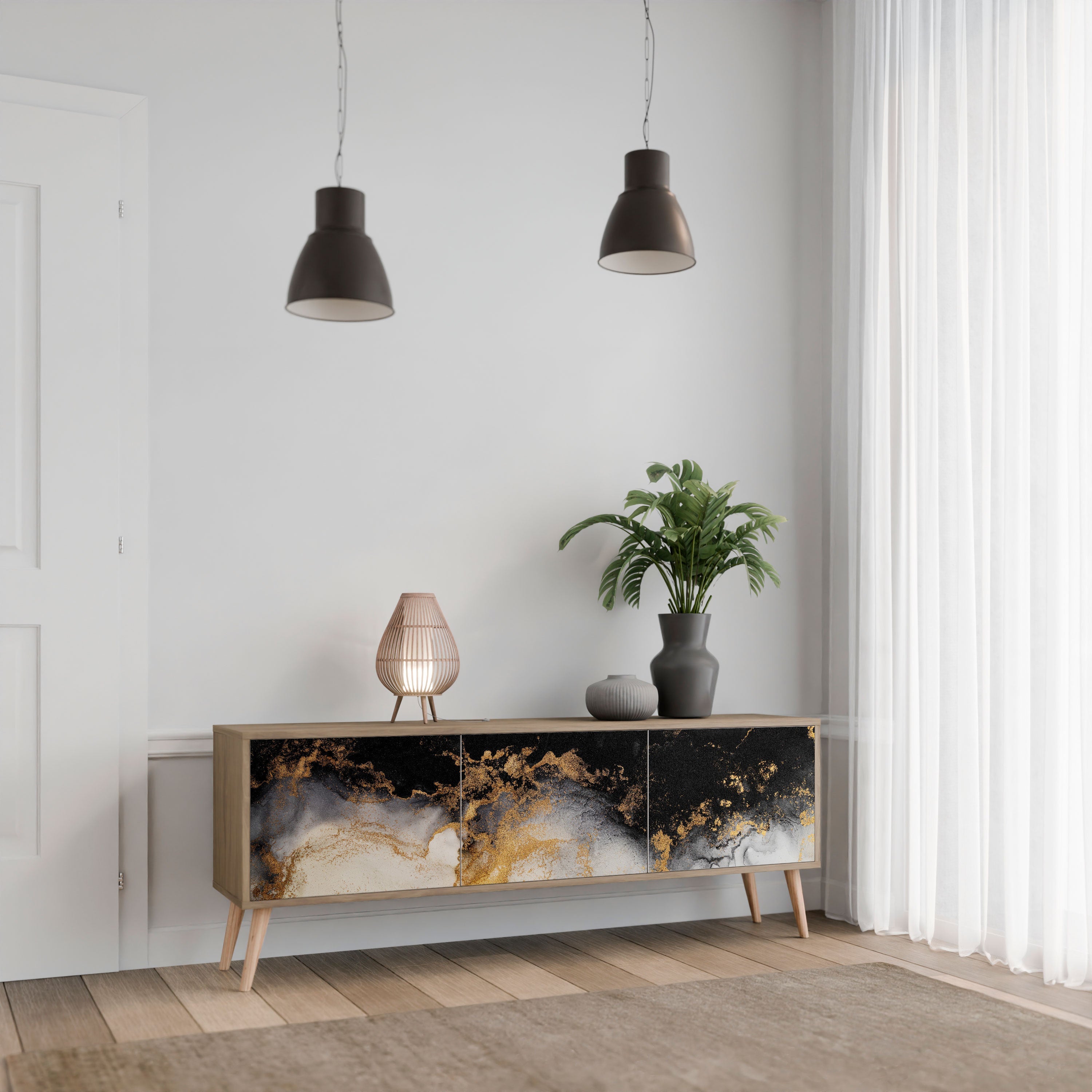 MARBLE OF TOMMORROW TV-Lowboard mit 3 Türen in Eiche-Optik