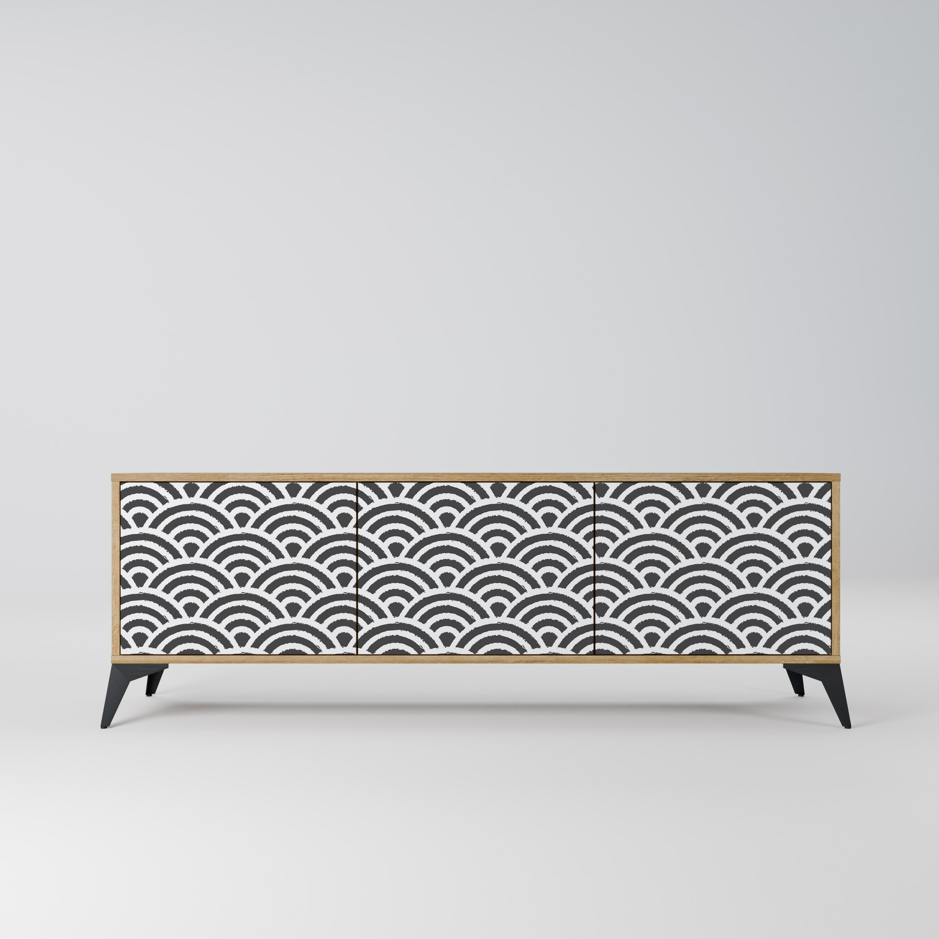 GLOOMY HOST TV-Lowboard mit 3 Türen in Eiche-Optik