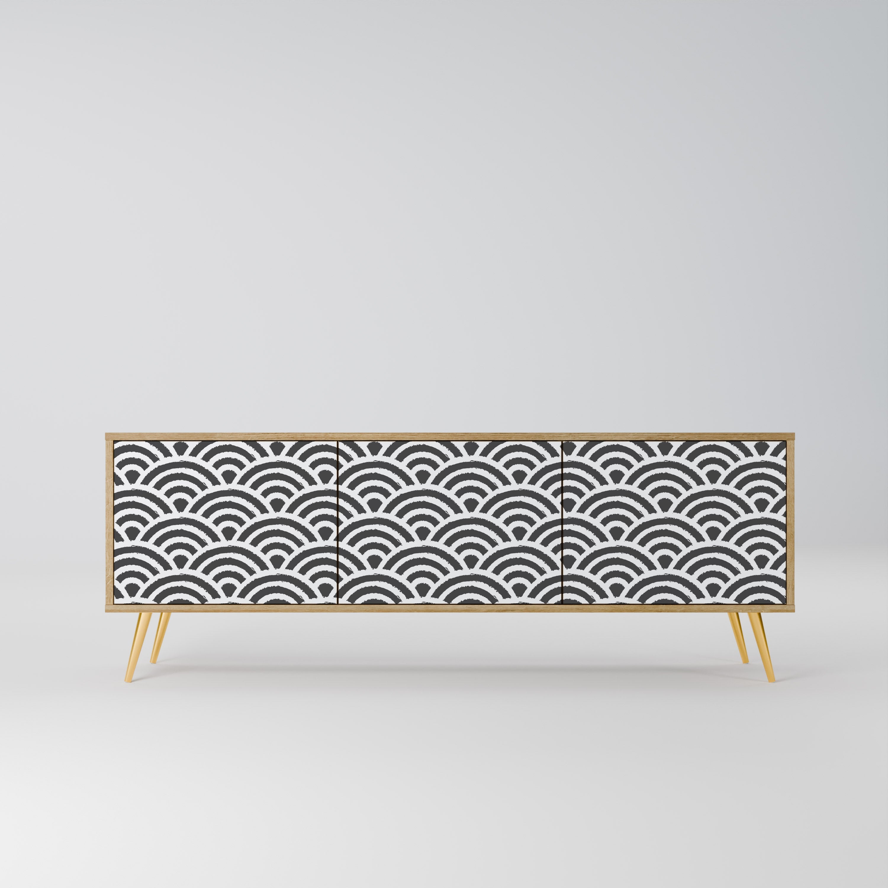 GLOOMY HOST TV-Lowboard mit 3 Türen in Eiche-Optik