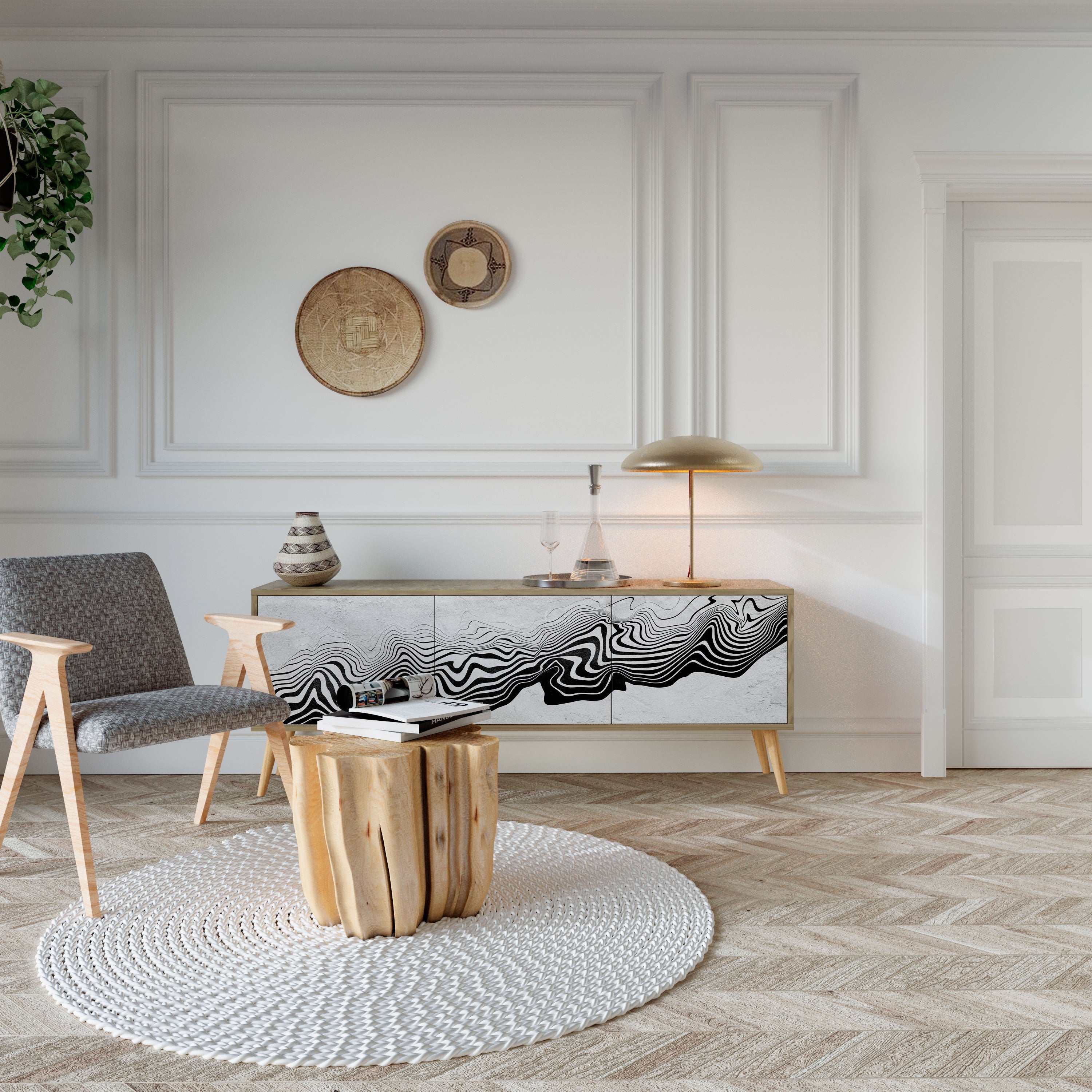 MONOCHROME MIRAGE TV-Lowboard mit 3 Türen in Eiche-Optik