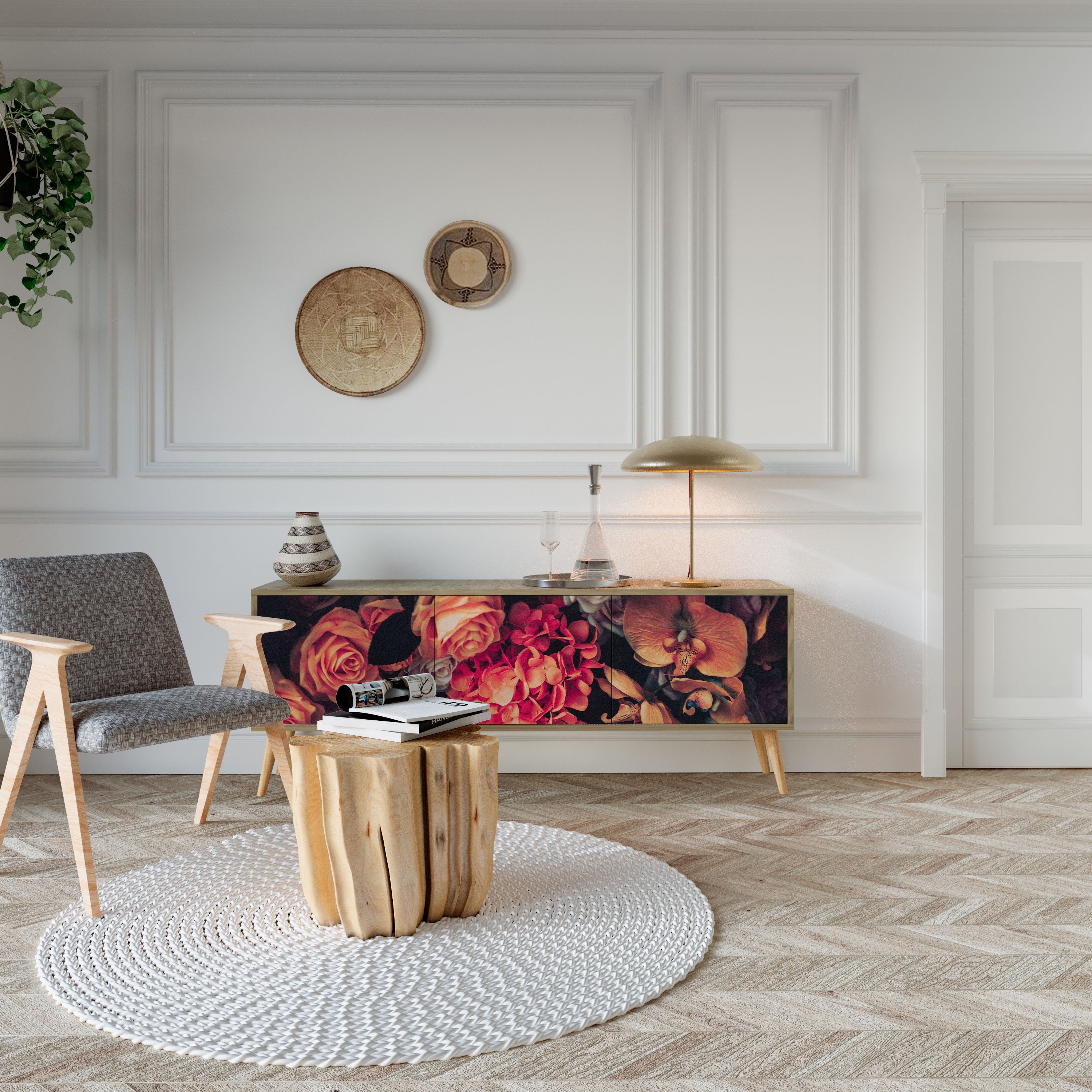 NEVERENDING BLOOM TV-Lowboard mit 3 Türen in Eiche-Optik