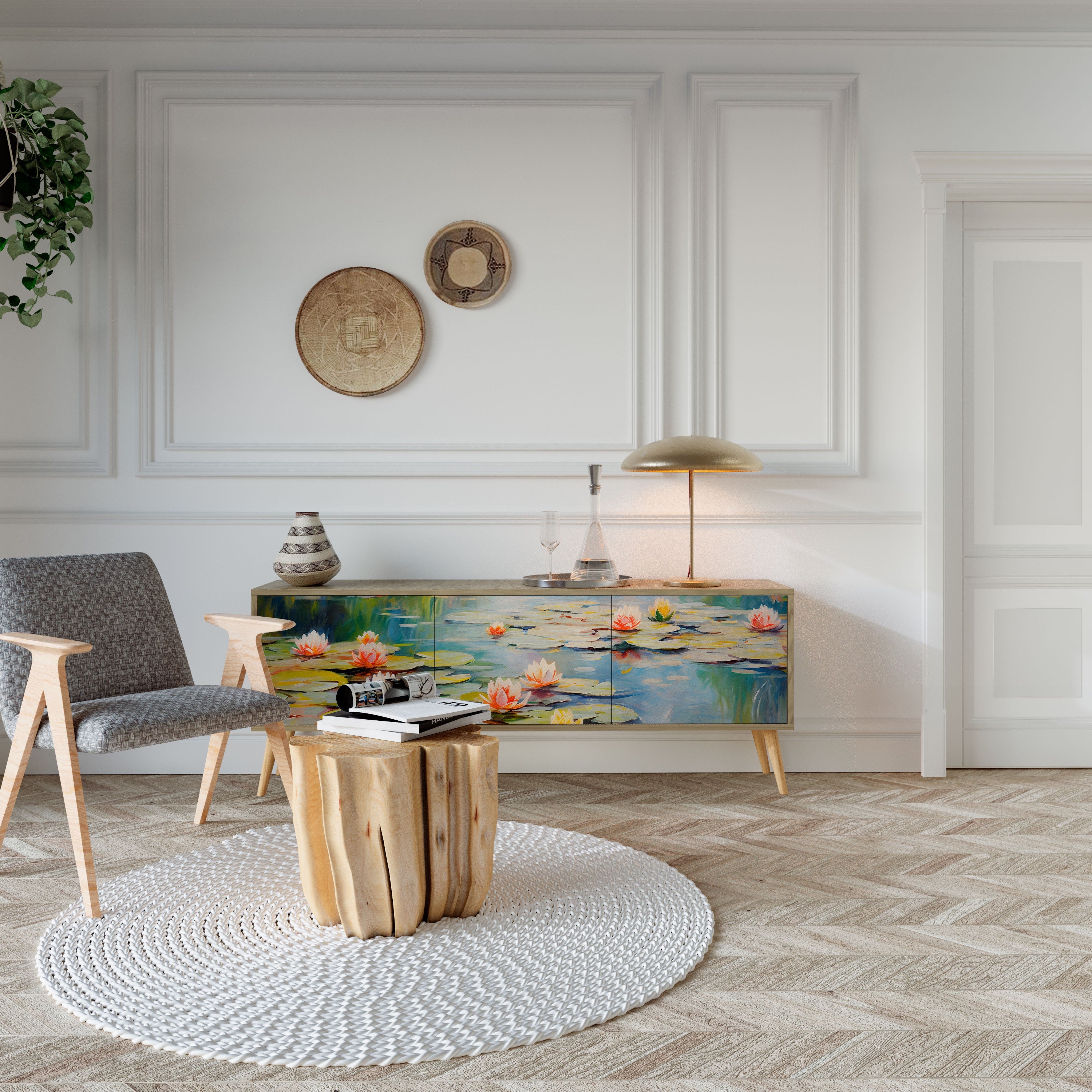 BLOOMING WATERS TV-Lowboard mit 3 Türen in Eiche-Optik