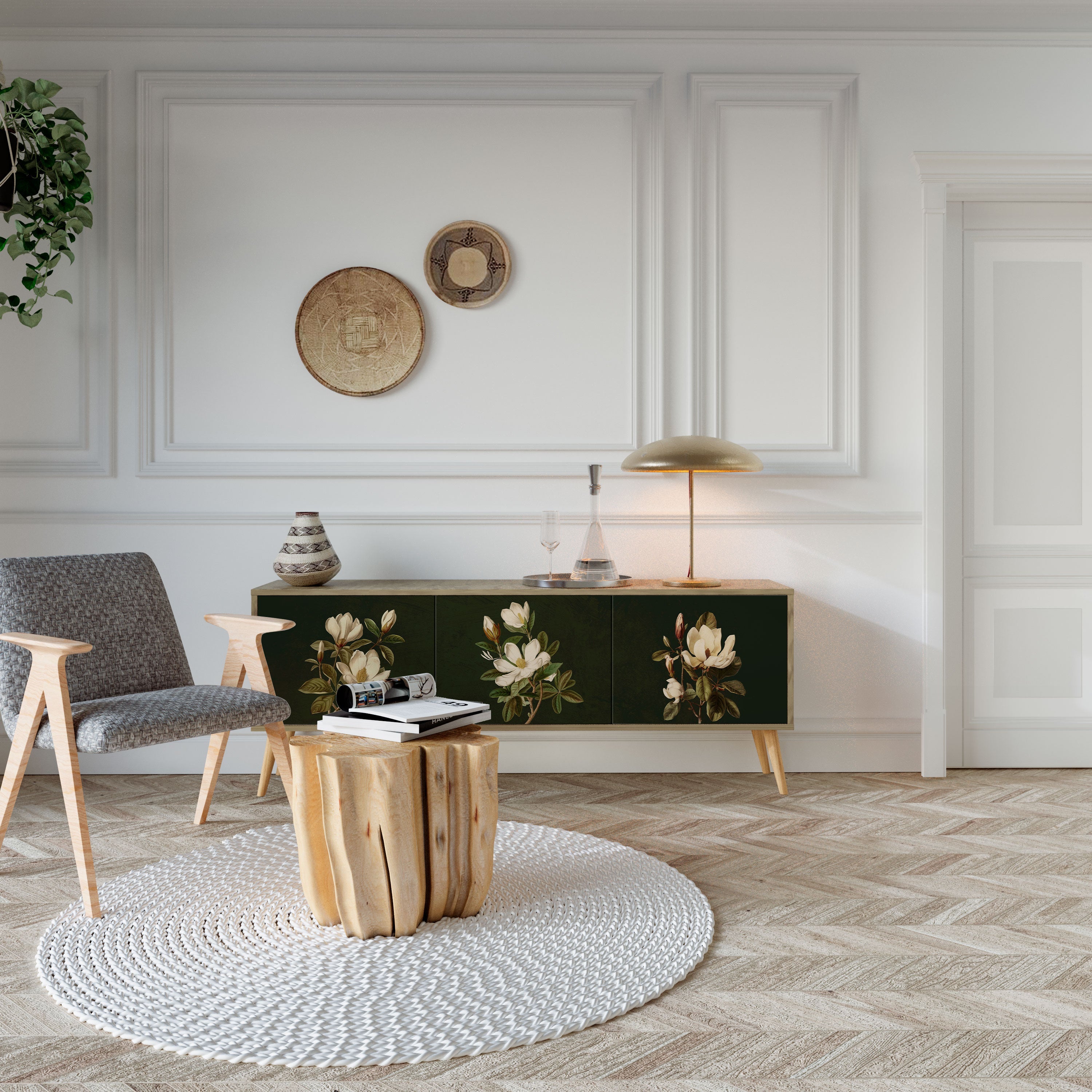 FLORAL NOIR TV-Lowboard mit 3 Türen in Eiche-Optik