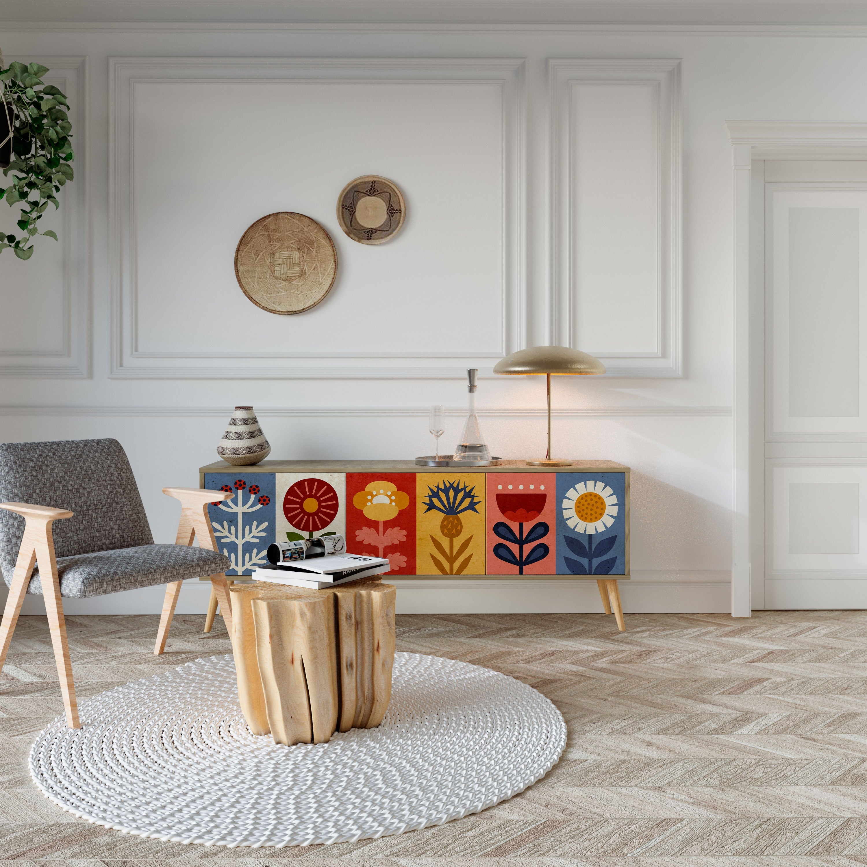 SCANDIC FLOWERET TV-Lowboard mit 3 Türen in Eiche-Optik