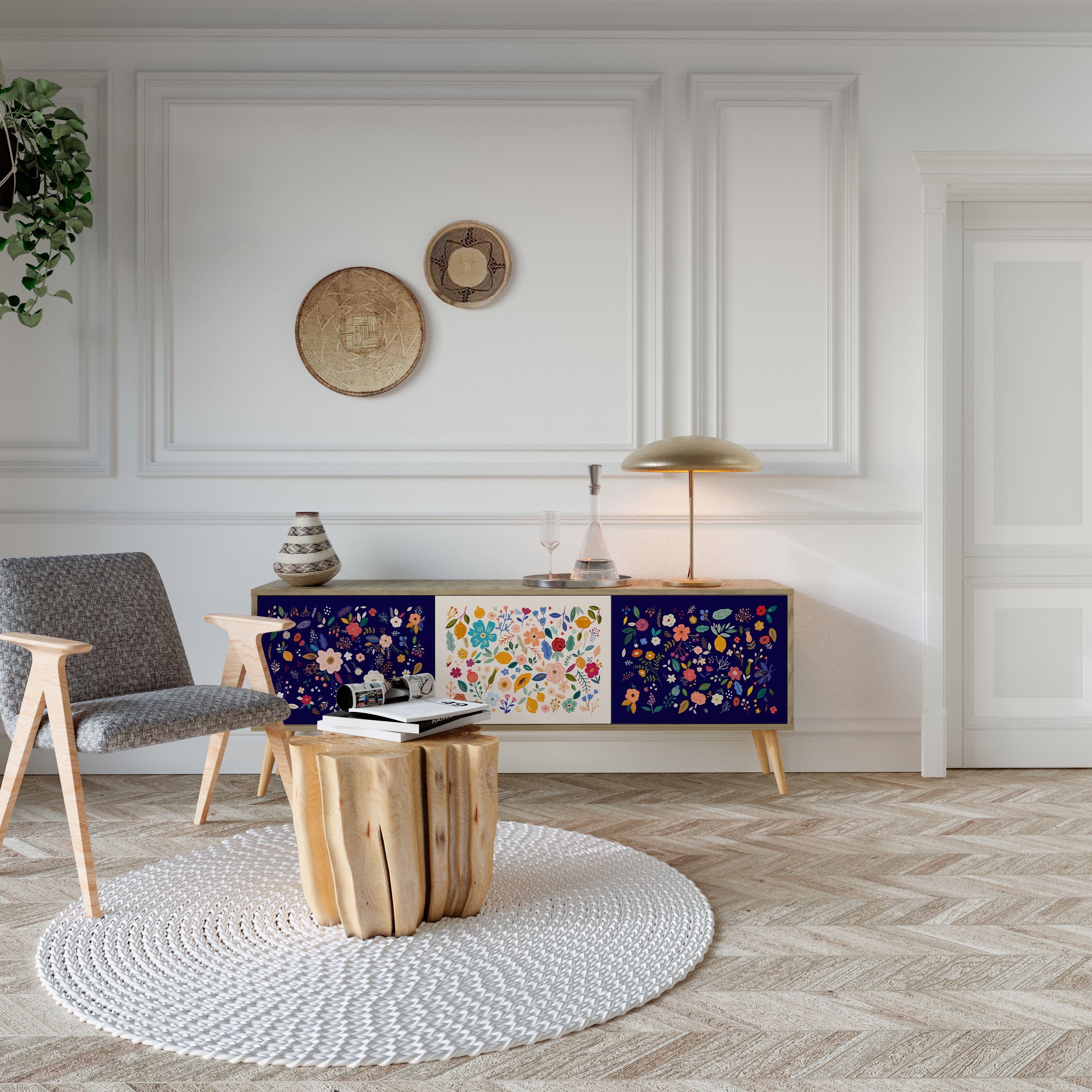 FLORAL COMBINATION TV-Lowboard mit 3 Türen in Eiche-Optik