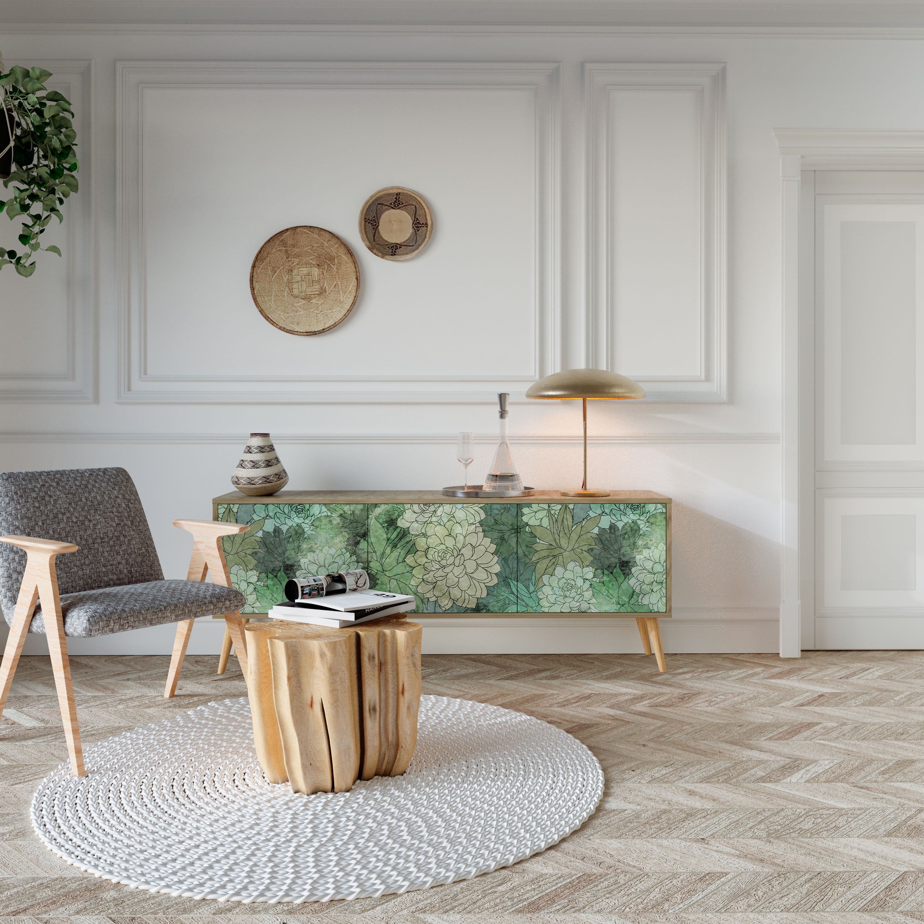 SUCCULENT CLUSTER TV-Lowboard mit 3 Türen in Eiche-Optik