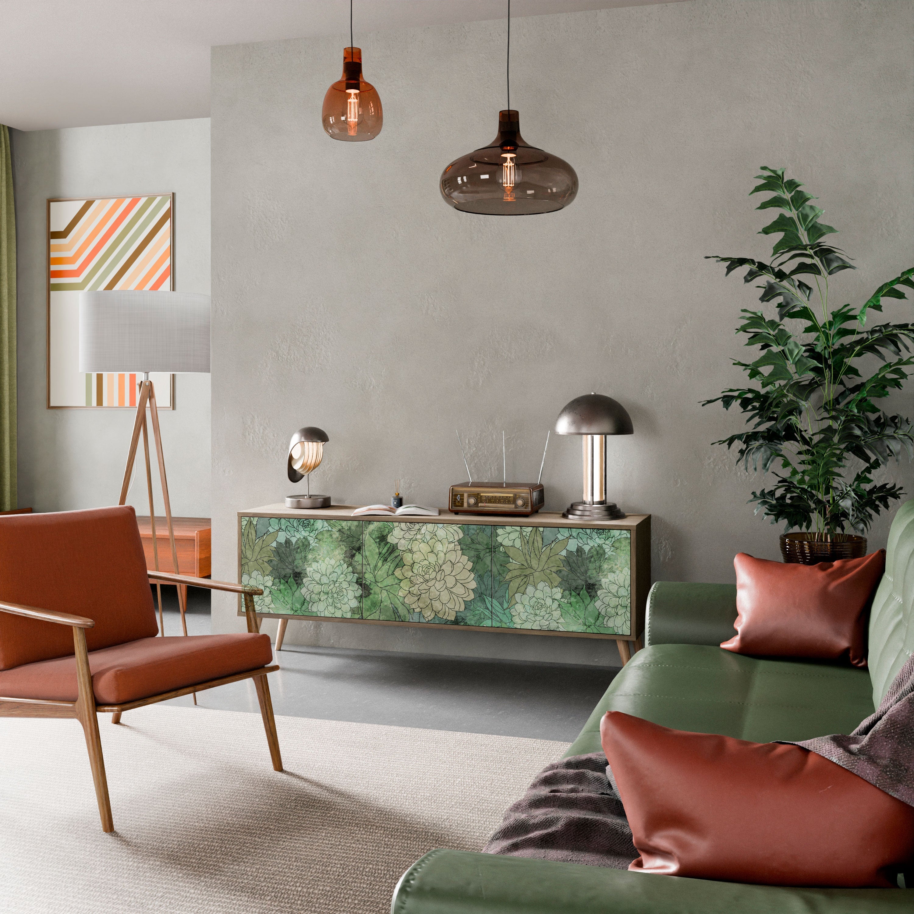 SUCCULENT CLUSTER TV-Lowboard mit 3 Türen in Eiche-Optik