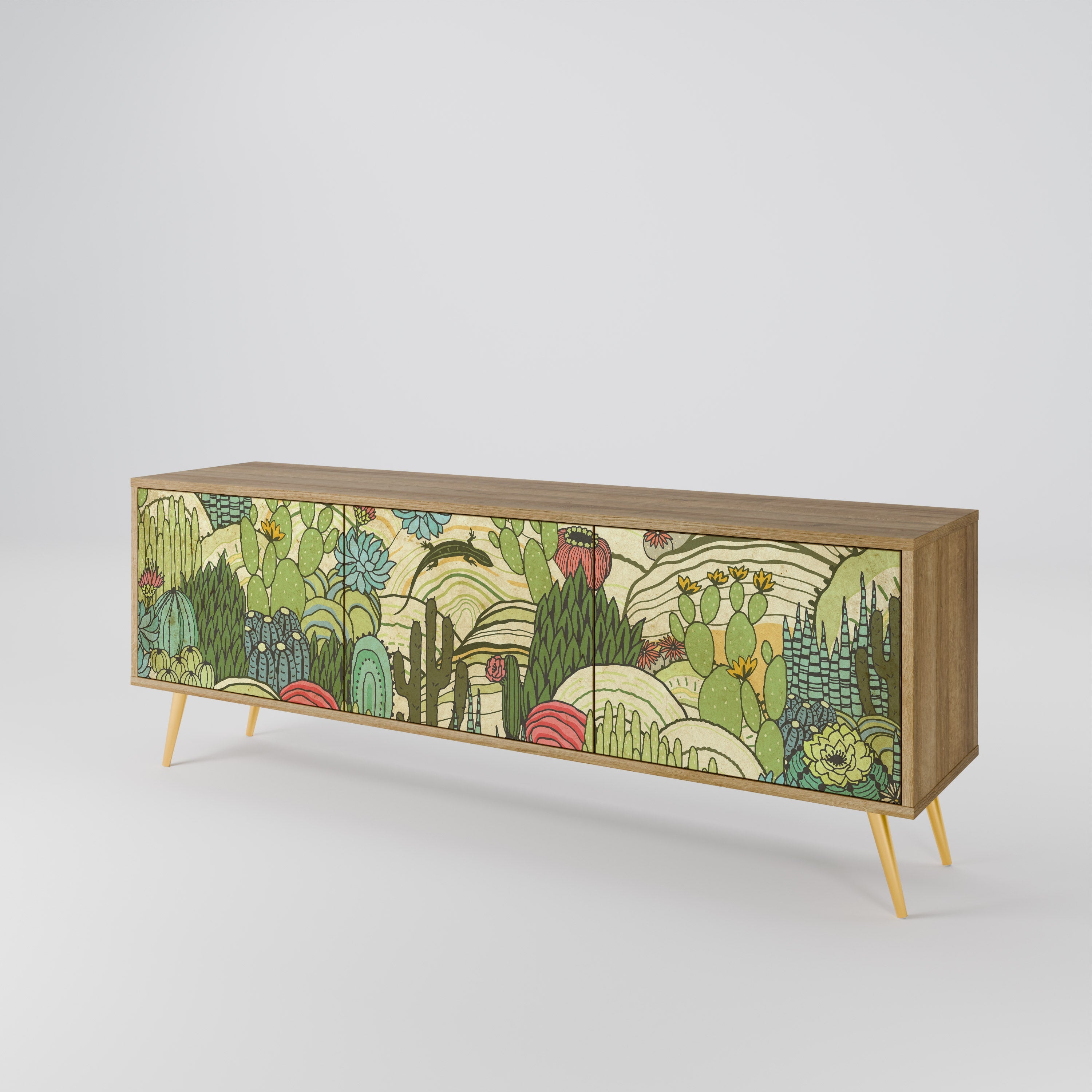 SUCCULENTS KALEIDOSCOPE TV-Lowboard mit 3 Türen in Eiche-Optik