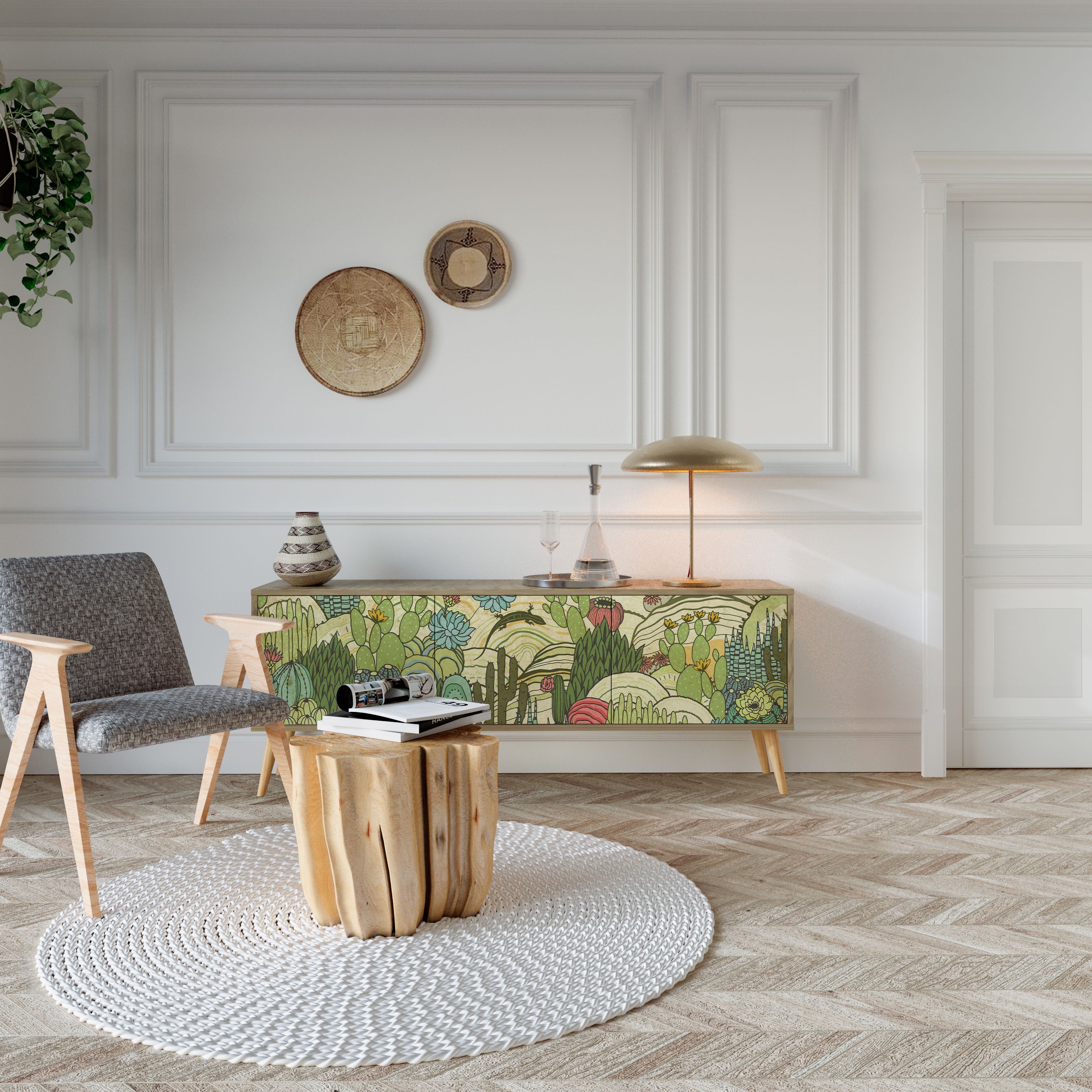 SUCCULENTS KALEIDOSCOPE TV-Lowboard mit 3 Türen in Eiche-Optik