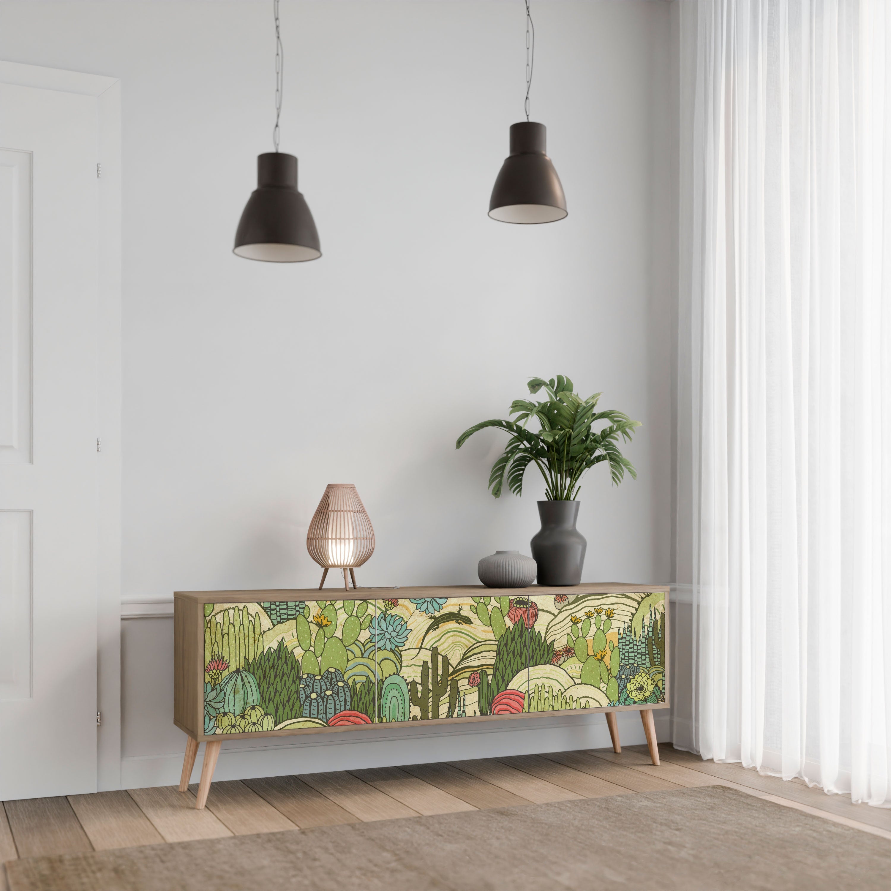 SUCCULENTS KALEIDOSCOPE TV-Lowboard mit 3 Türen in Eiche-Optik