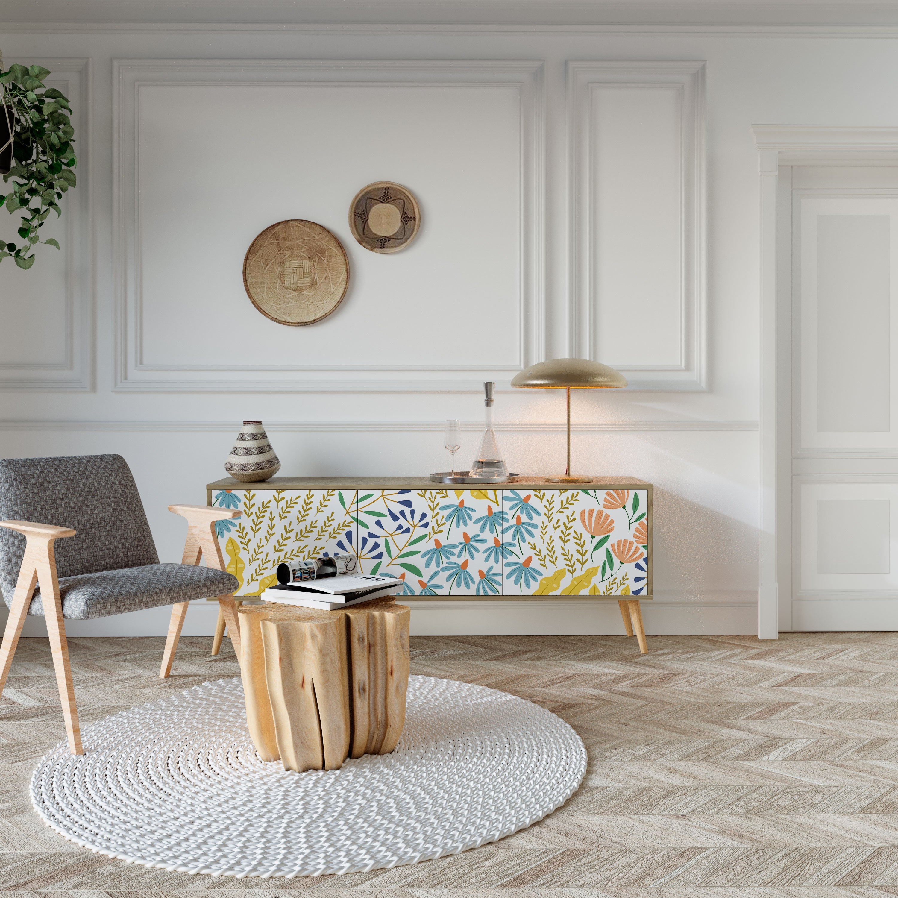 HELLO SPRING TV-Lowboard mit 3 Türen in Eiche-Optik