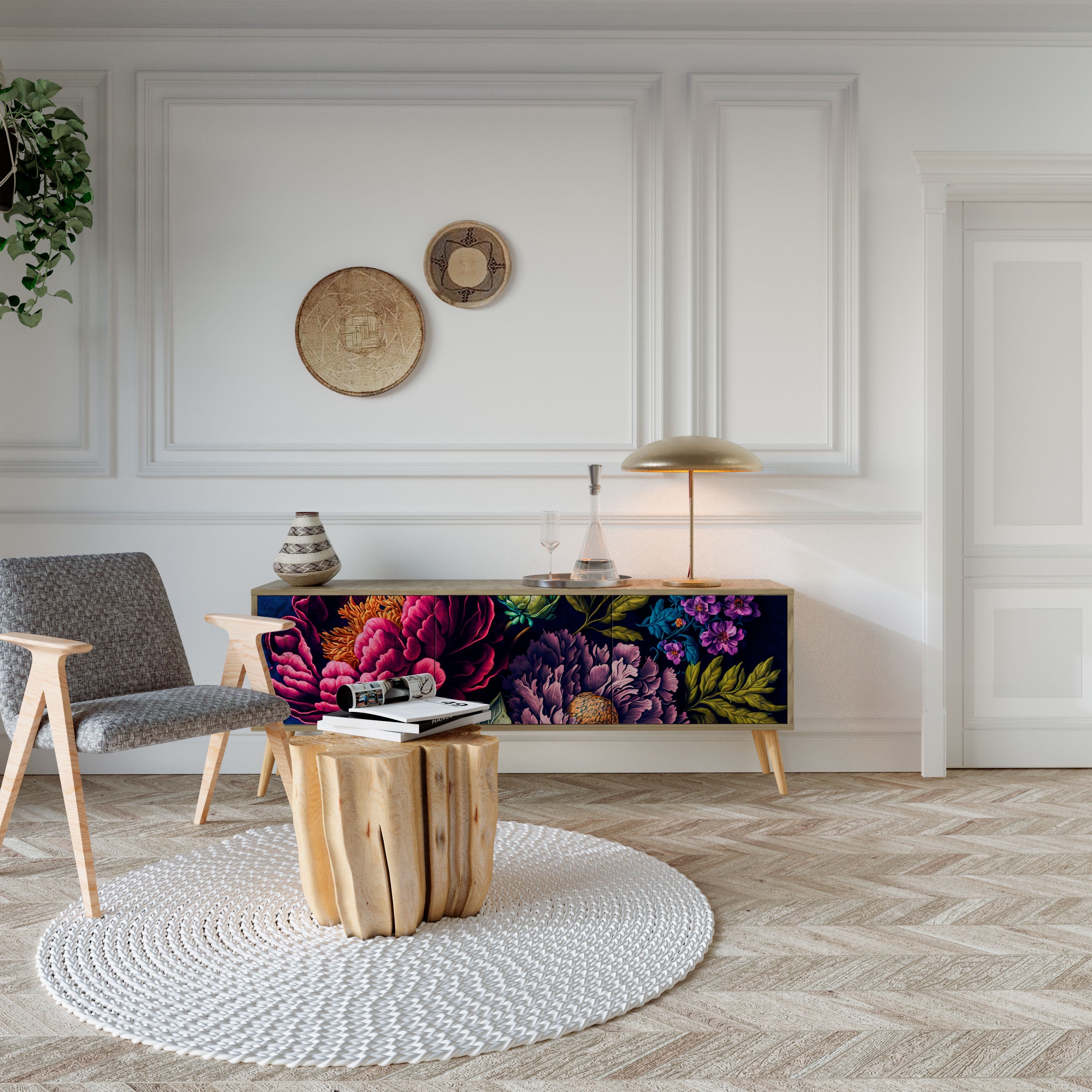 BLOOMING ELEGANCE TV-Lowboard mit 3 Türen in Eiche-Optik