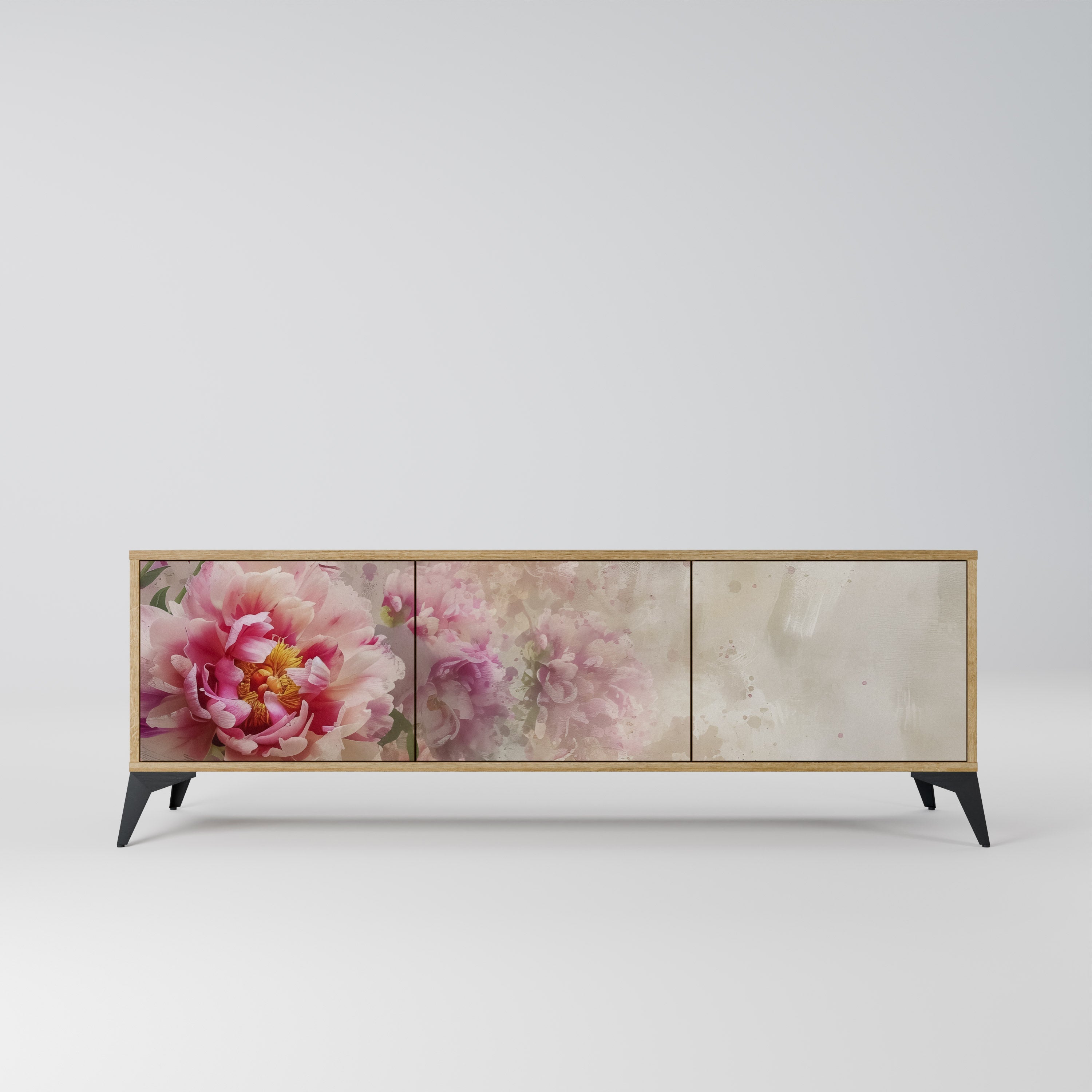 PEONY WHISPER TV-Lowboard mit 3 Türen in Eiche-Optik