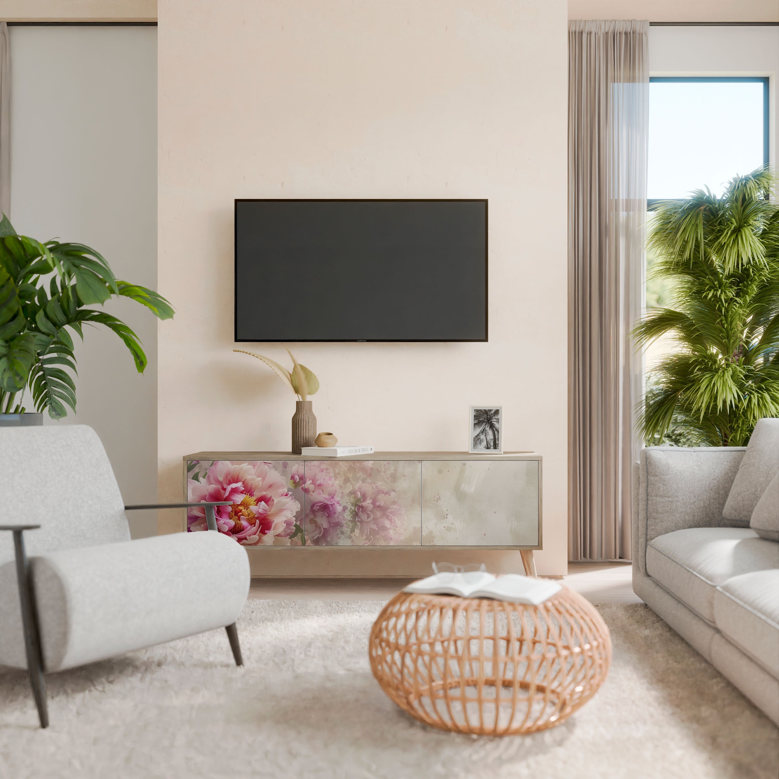 PEONY WHISPER TV-Lowboard mit 3 Türen in Eiche-Optik